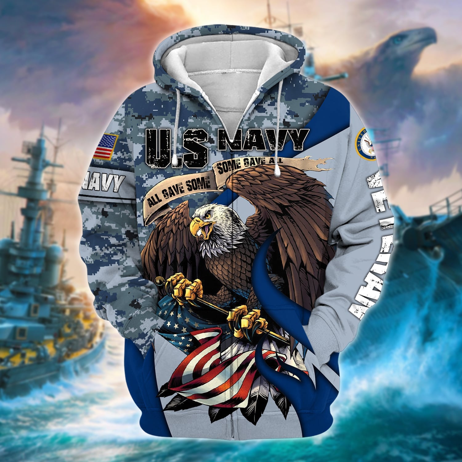 Premium U.S Multiple Service Veteran Zip Hoodie PVC140209