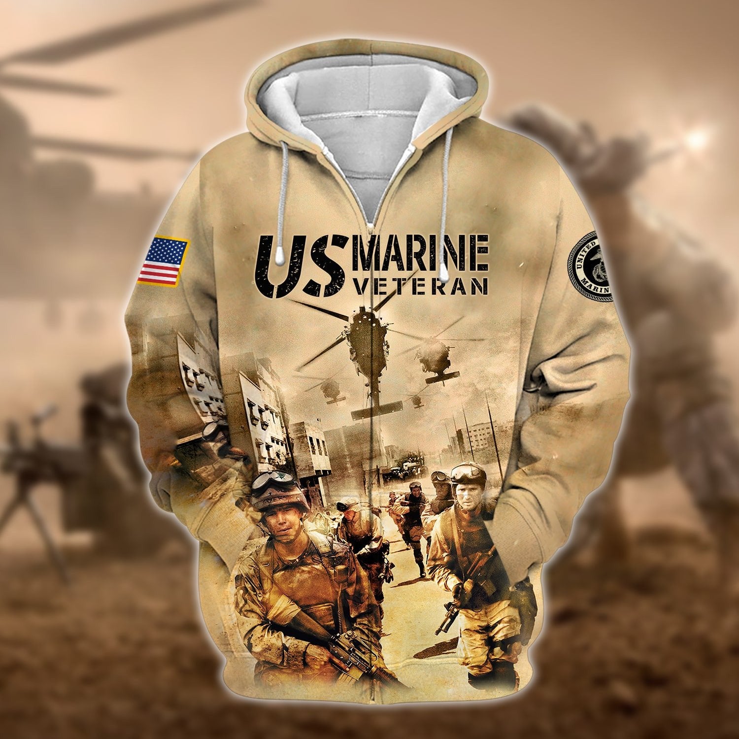 Premium U.S Multiple Service Veteran Zip Hoodie PVC150203