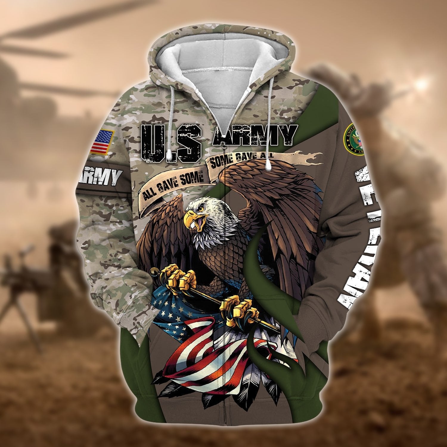 Premium U.S Multiple Service Veteran Zip Hoodie PVC140209