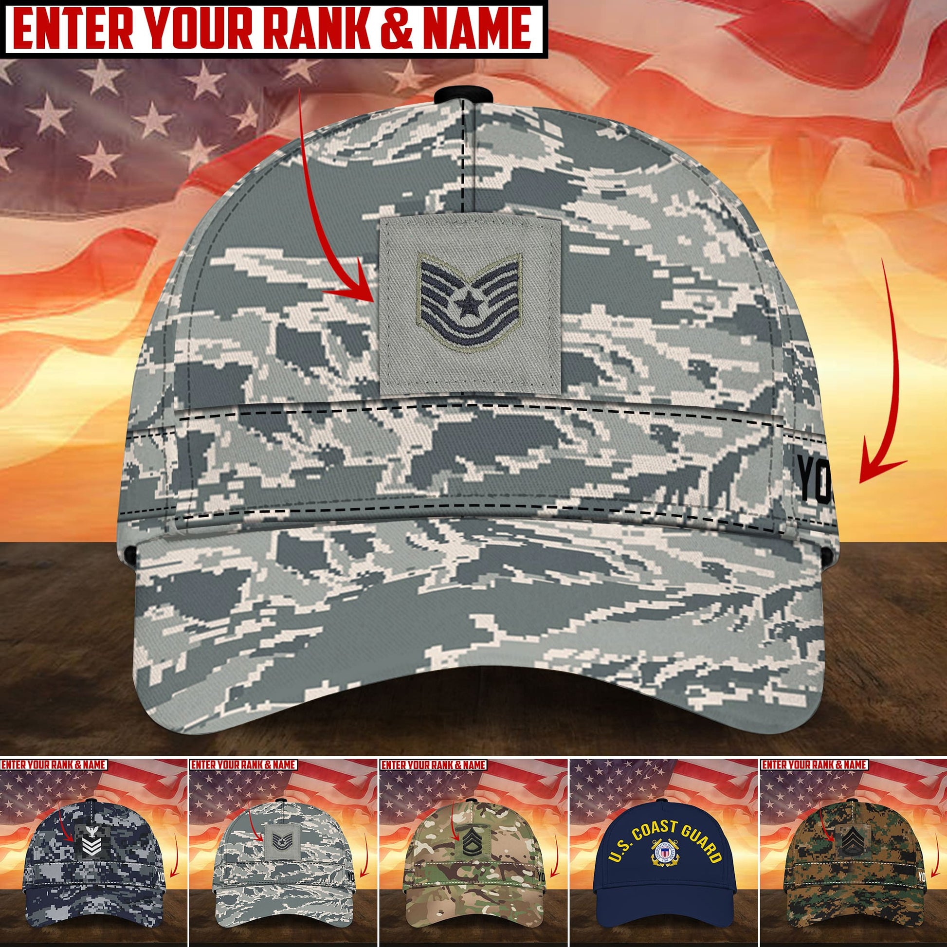 Premium Personalised Multiple US Military Services Veteran 3D Cap PVC170204