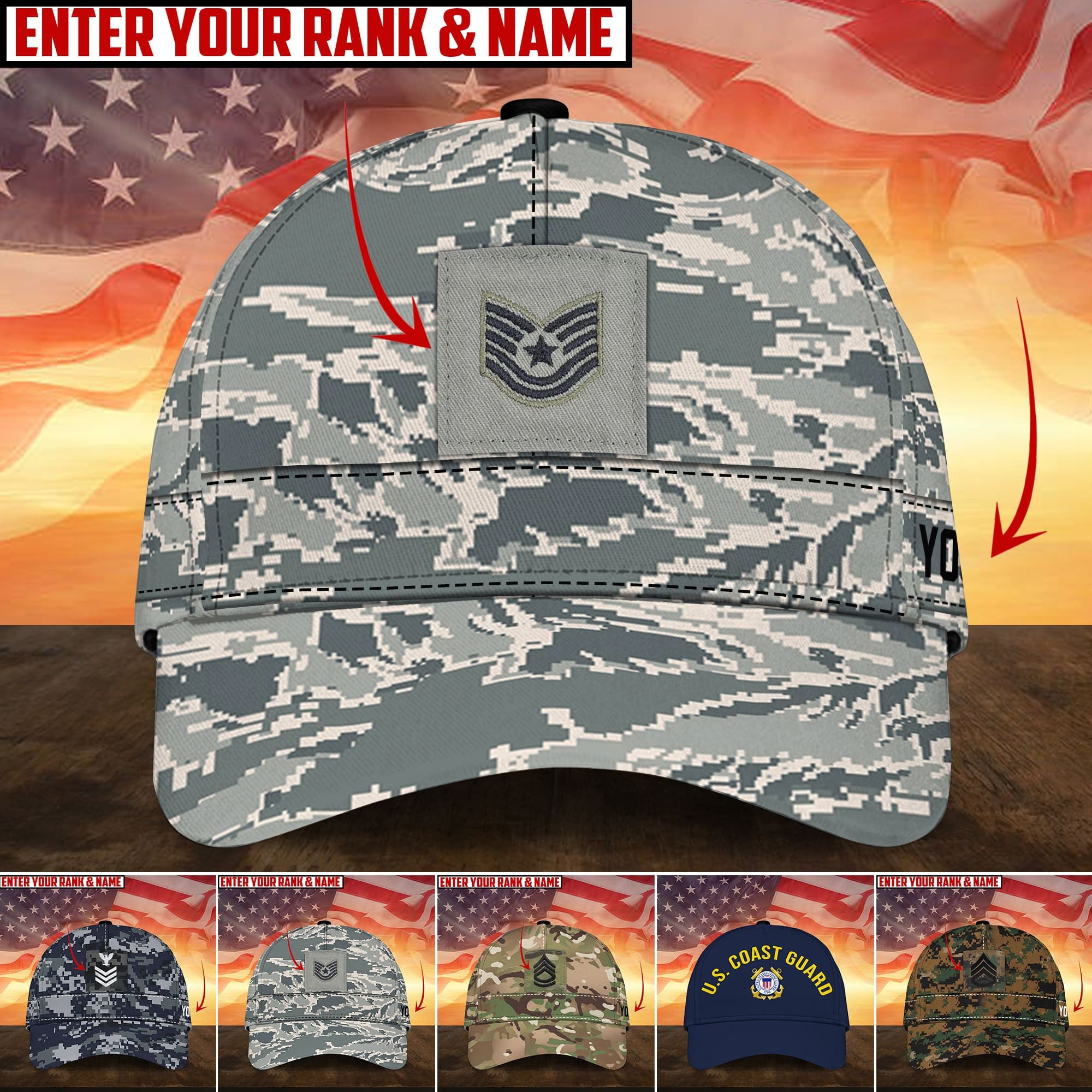 Premium Personalised Multiple US Military Services Veteran 3D Cap PVC170204