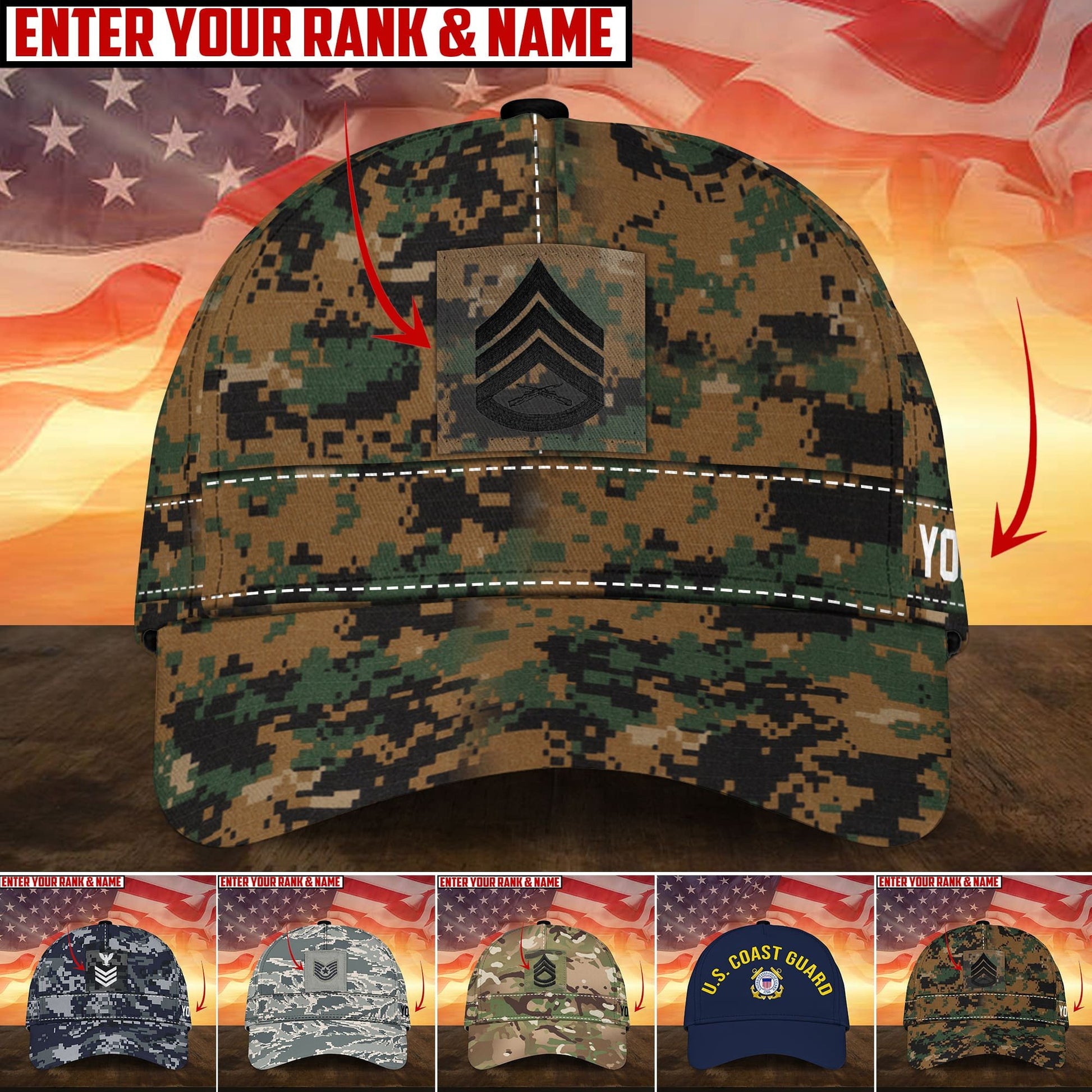 Premium Personalised Multiple US Military Services Veteran 3D Cap PVC170204