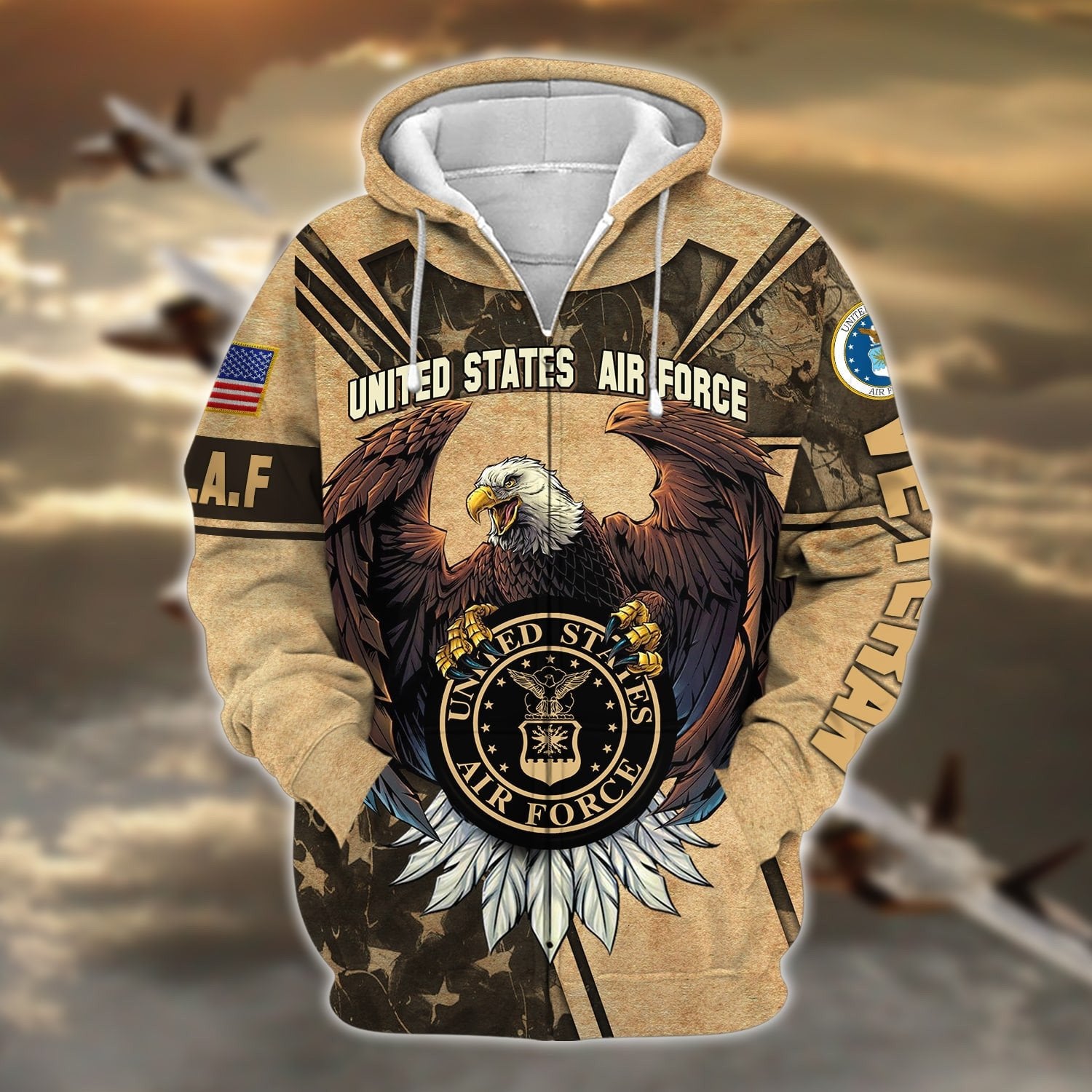 Premium U.S Multiple Service Veteran Zip Hoodie PVC180203