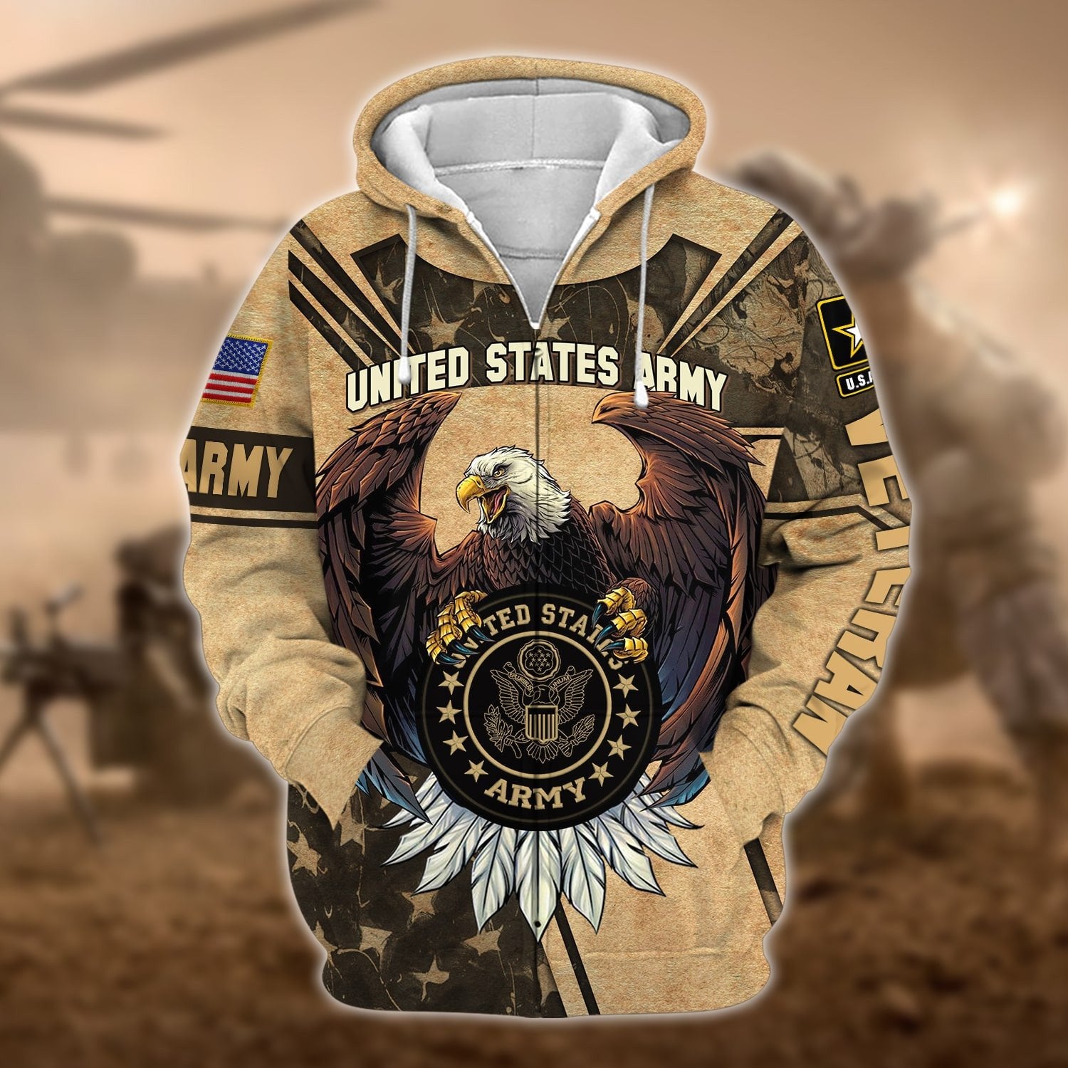 Premium U.S Multiple Service Veteran Zip Hoodie PVC180203
