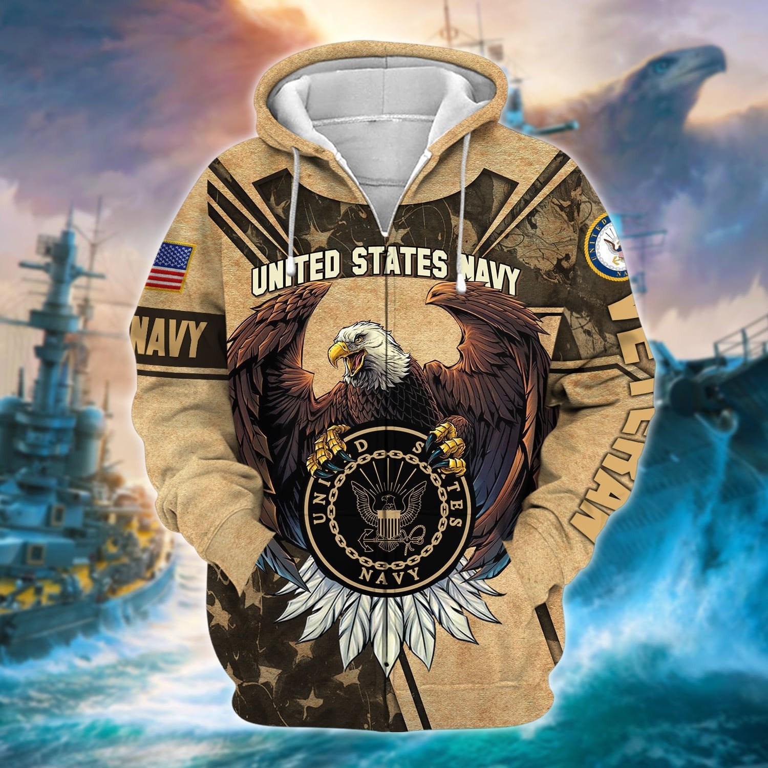 Premium U.S Multiple Service Veteran Zip Hoodie PVC180203