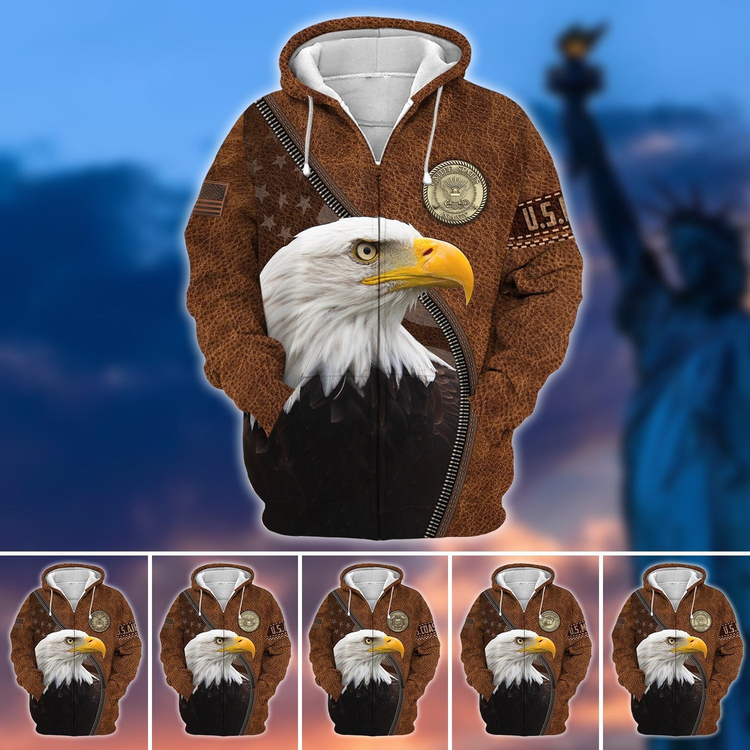 Premium U.S Multiple Service Veteran Zip Hoodie TVN190203