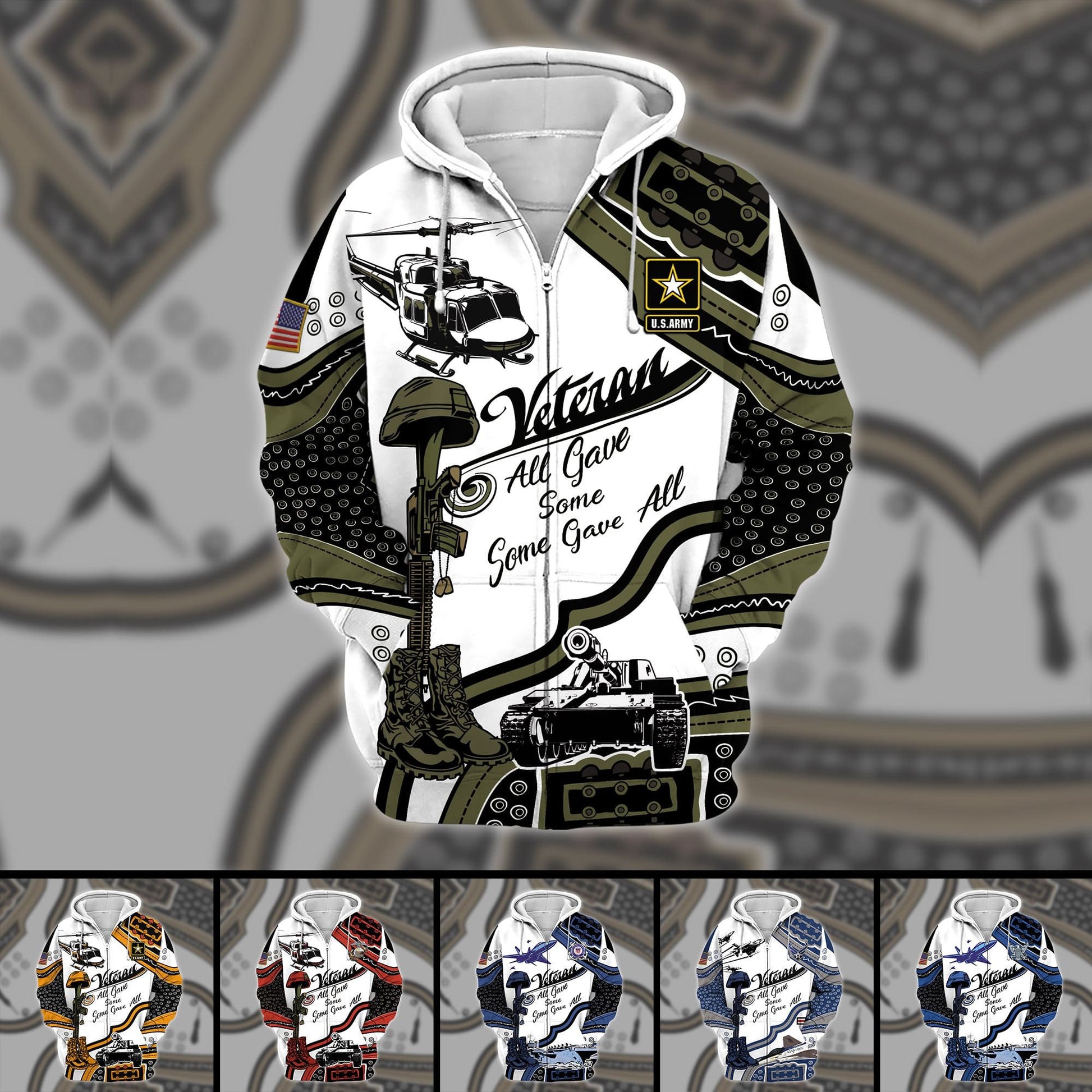 Premium U.S Multiple Service Veteran Zip Hoodie PVC190204