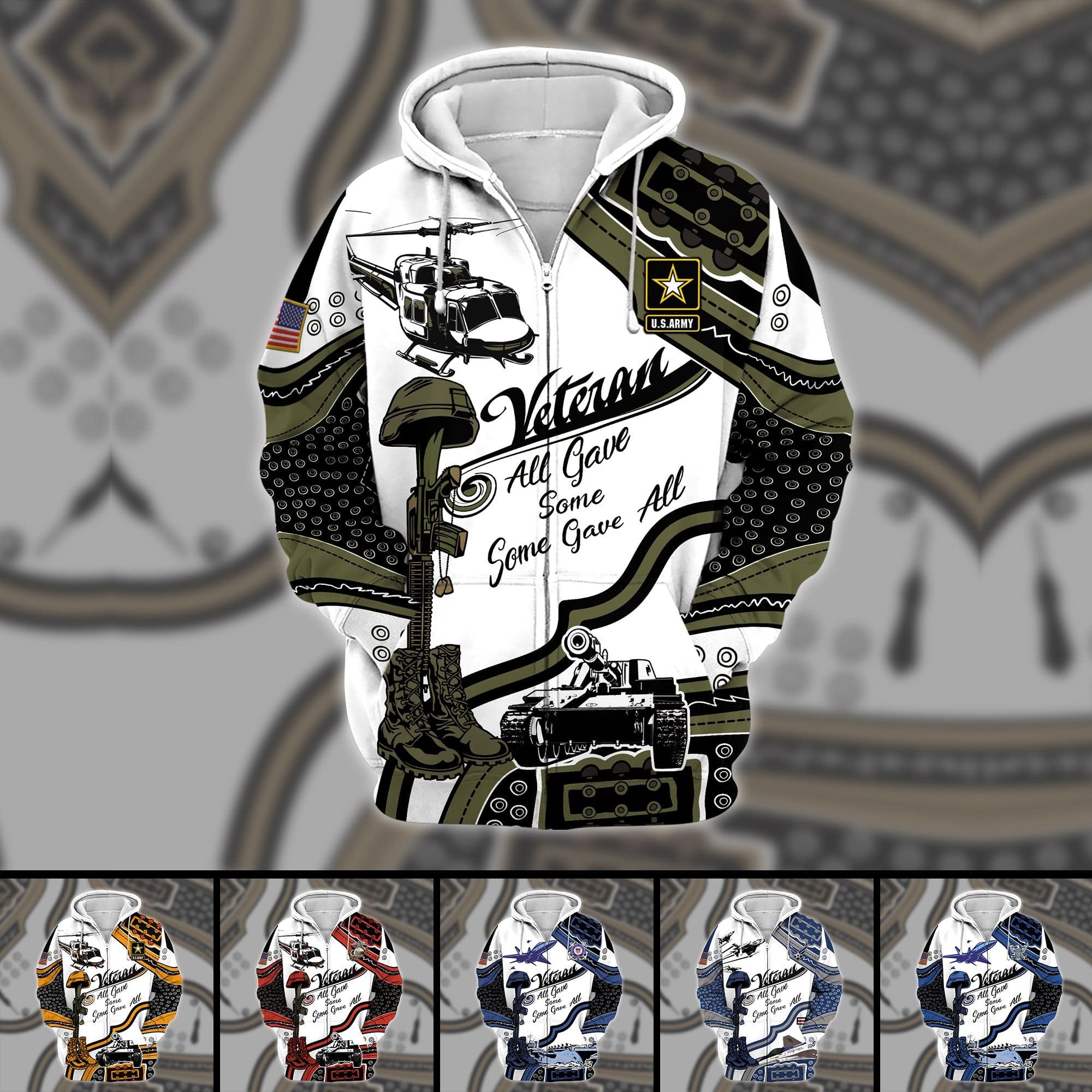 Premium U.S Multiple Service Veteran Zip Hoodie PVC190204