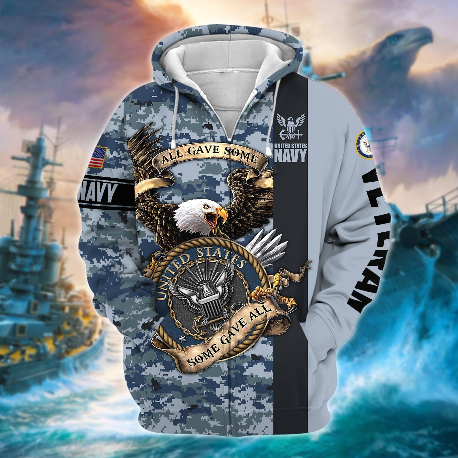 Premium U.S Multiple Service Veteran Zip Hoodie PVC190201