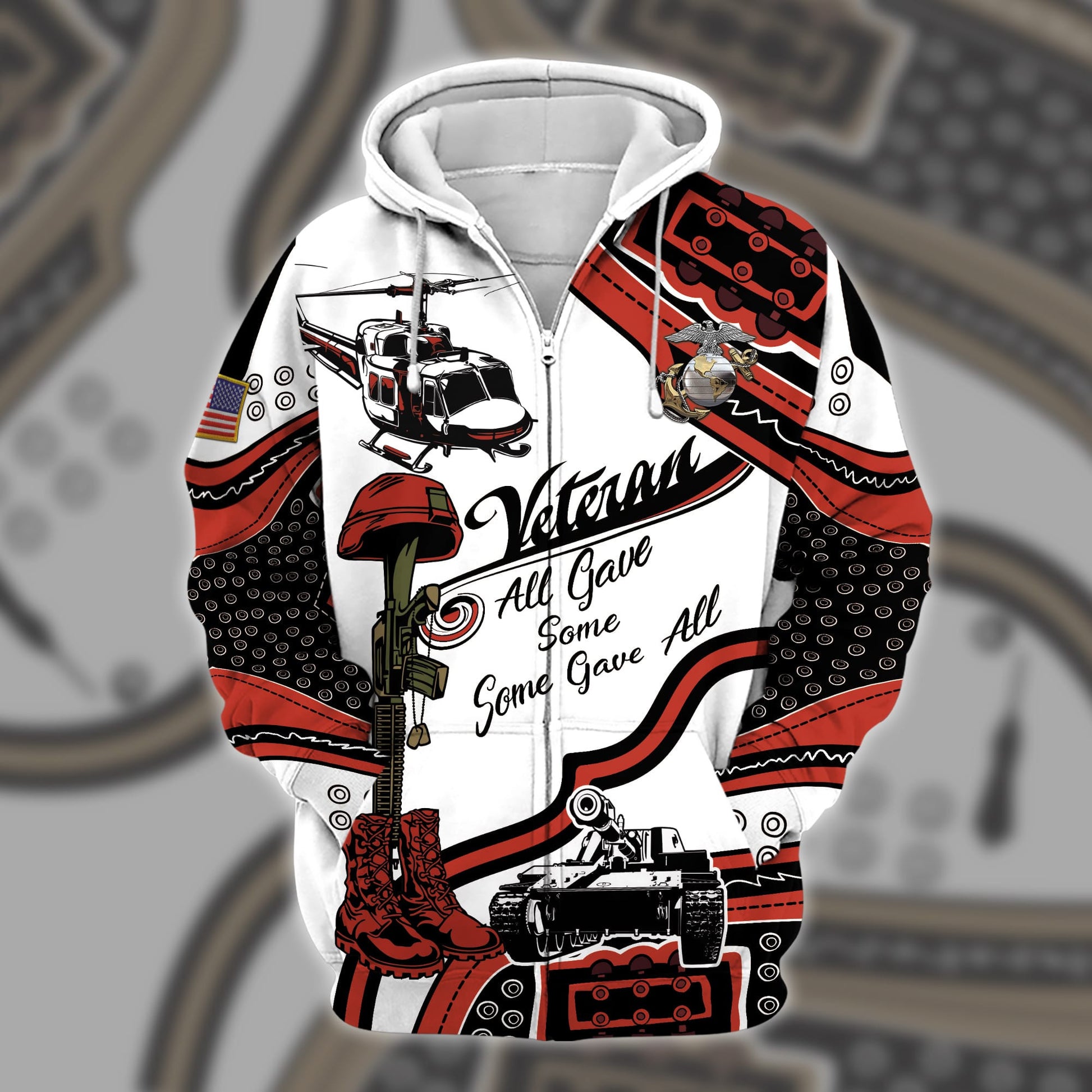 Premium U.S Multiple Service Veteran Zip Hoodie PVC190204