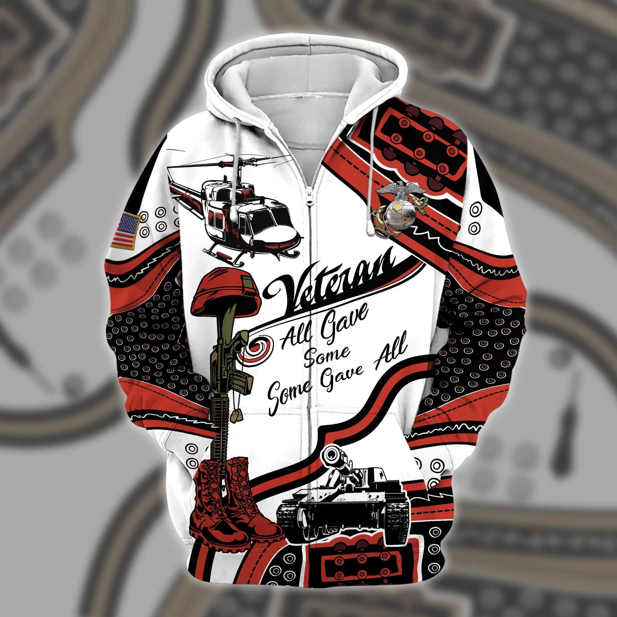 Premium U.S Multiple Service Veteran Zip Hoodie PVC190204