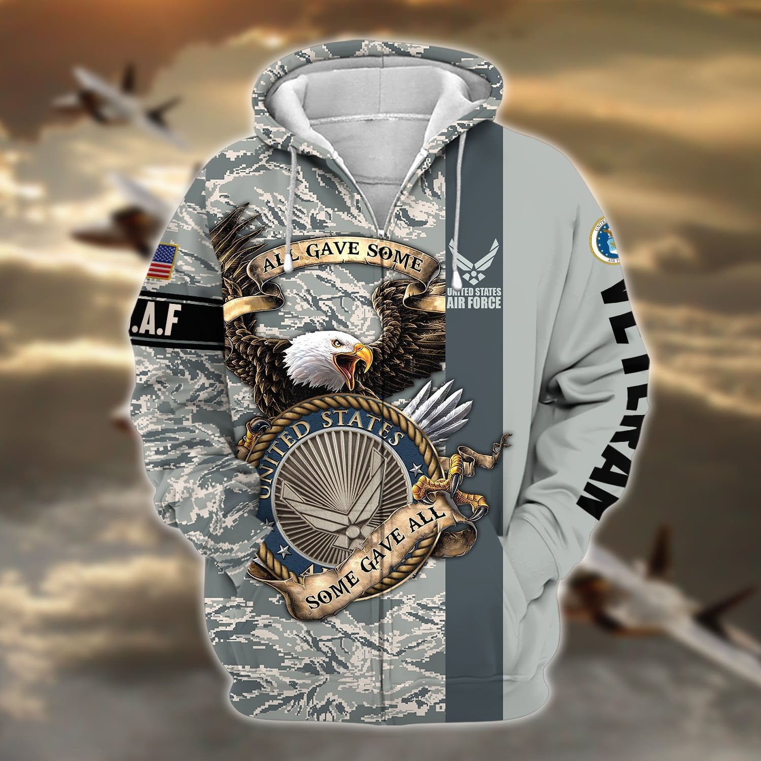 Premium U.S Multiple Service Veteran Zip Hoodie PVC190201