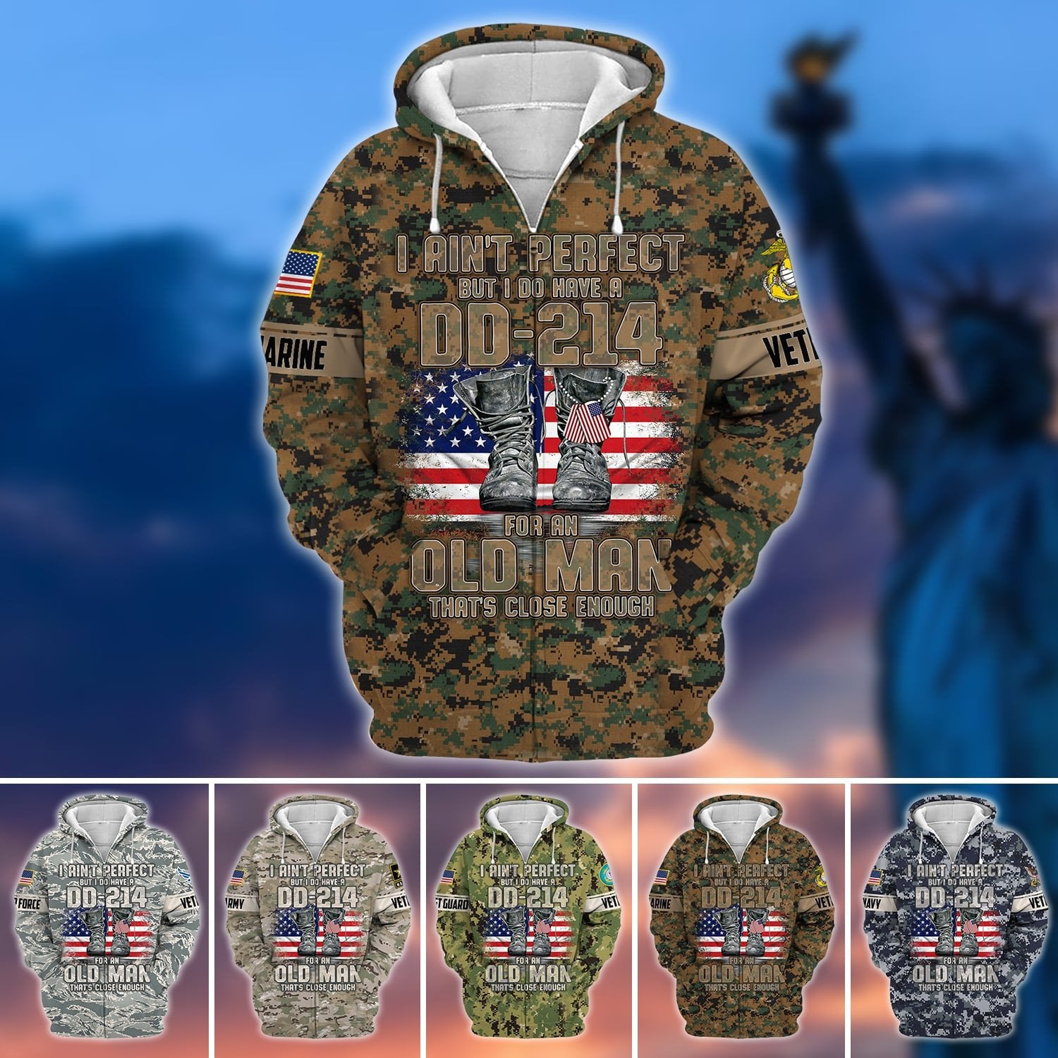 Premium U.S Multiple Service Veteran Zip Hoodie PVC220201