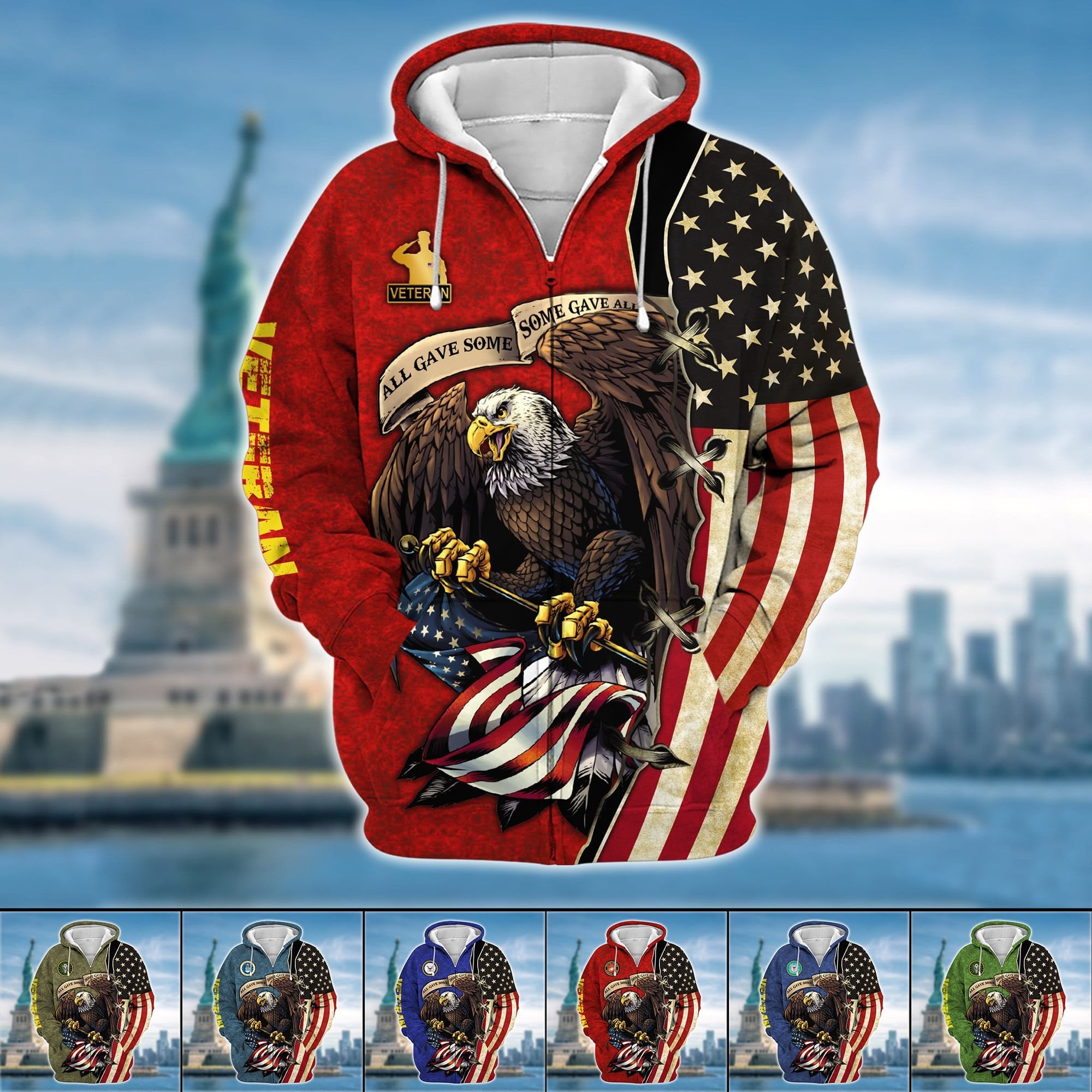 Premium U.S Multiple Service Veteran Zip Hoodie PVC220203