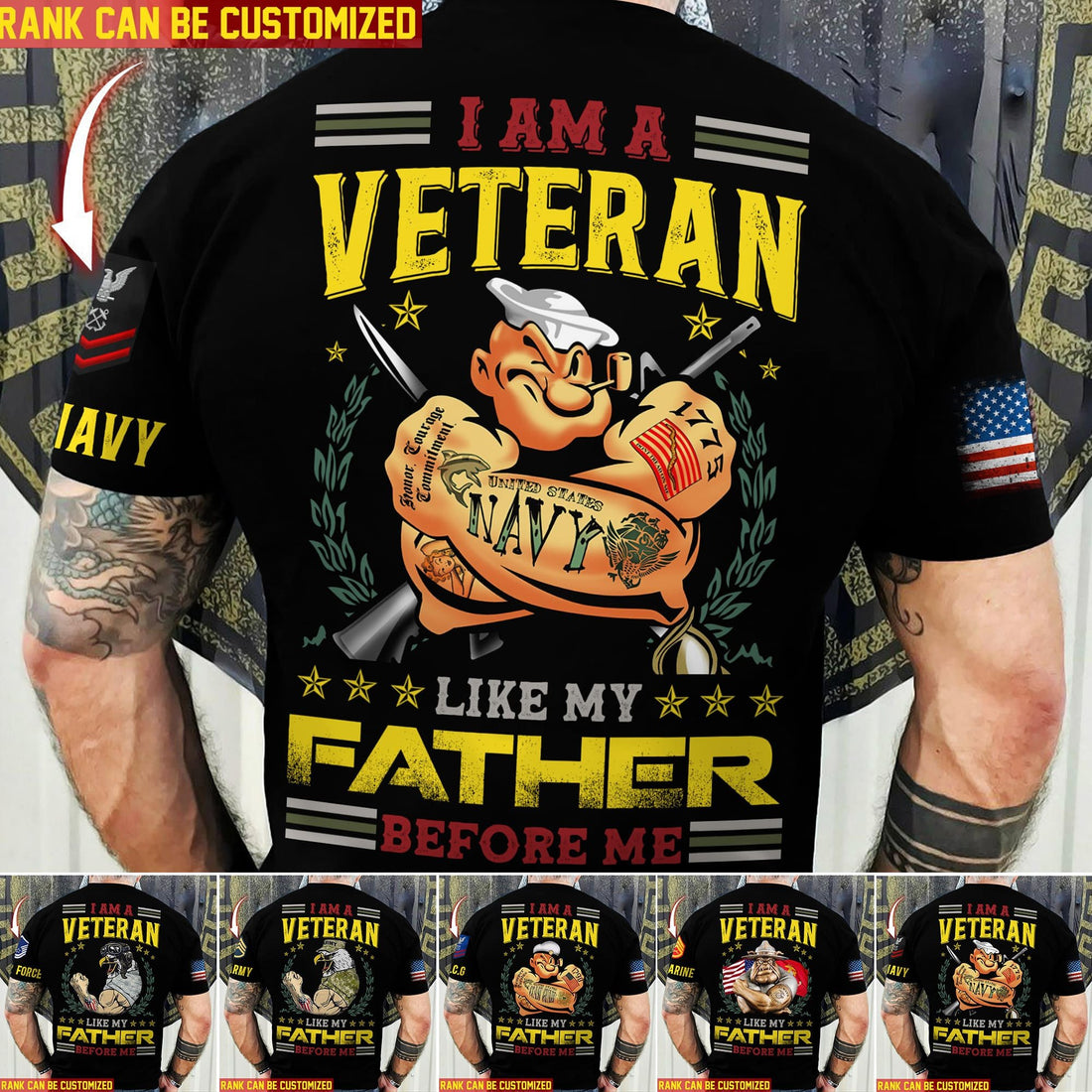 Premium Personalised Multiple US Military Services Veteran T-Shirt PVC030302