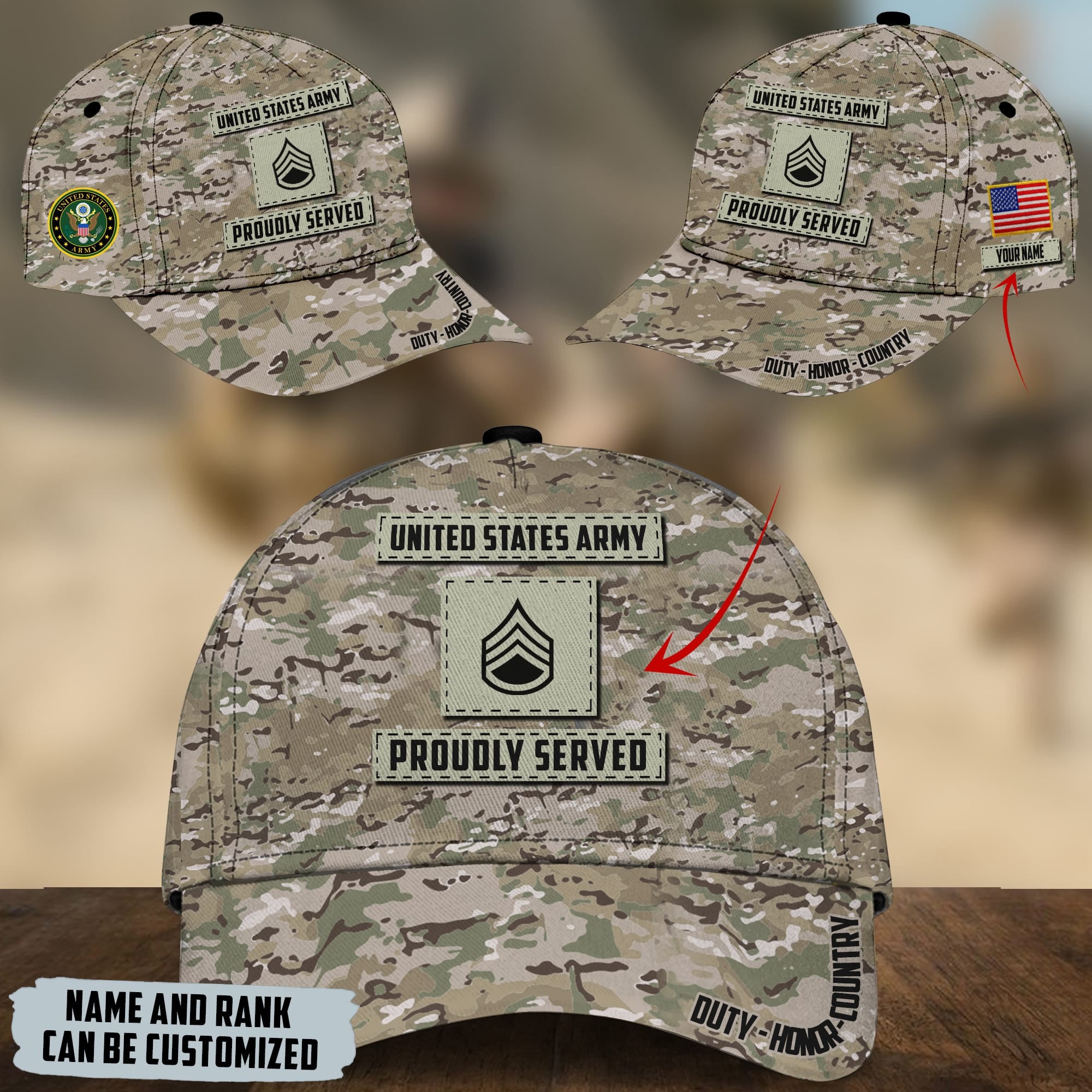 Unique Personalised U.S Multiple Service Veteran 3D Cap PVC030303