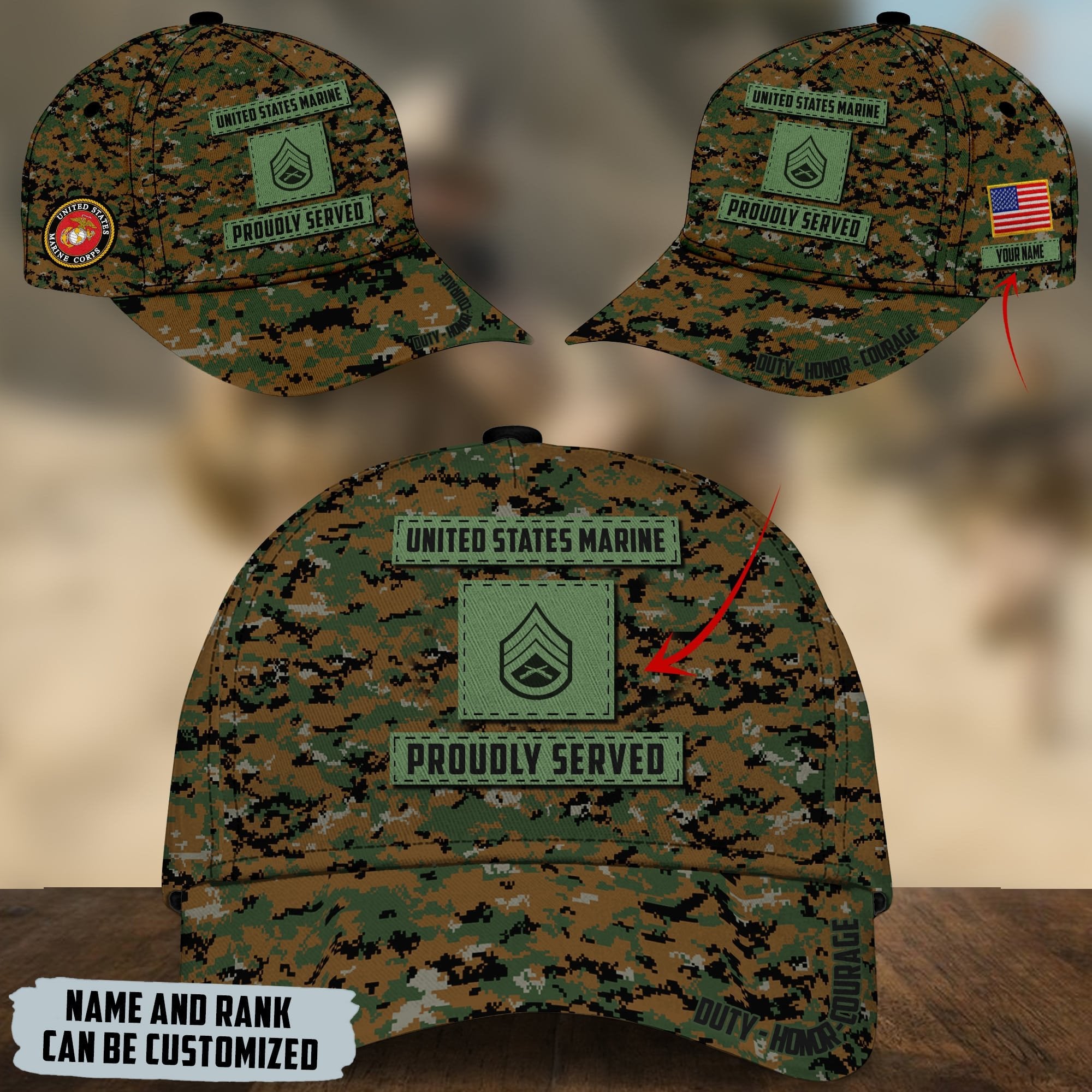 Unique Personalised U.S Multiple Service Veteran 3D Cap PVC030303