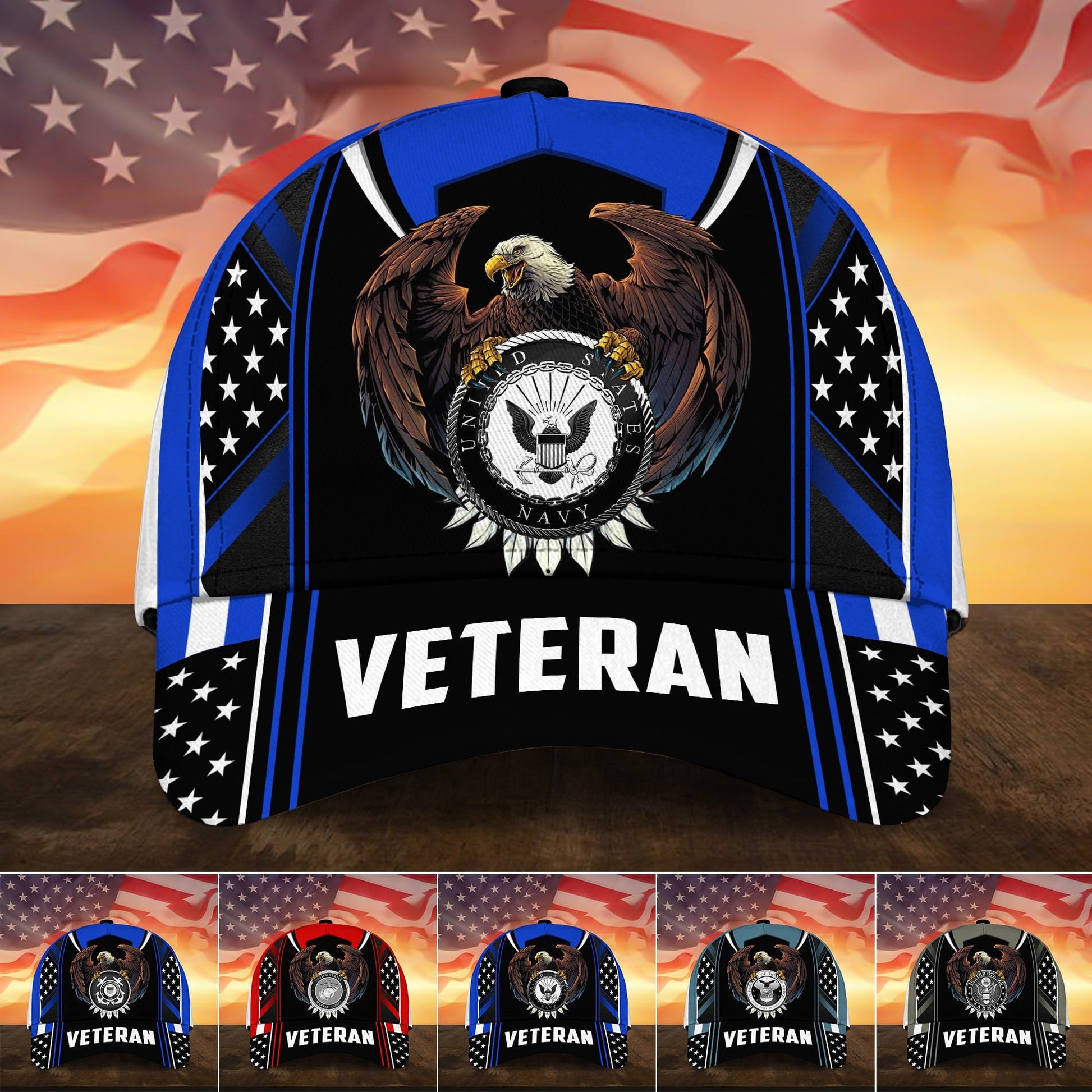 Premium U.S Multiple Service Veteran 3D Cap PVC010303