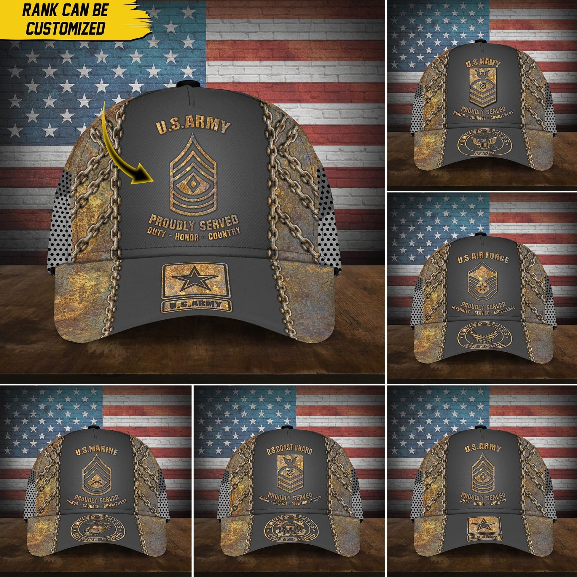 Premium Personalise U.S Multiple Service Veteran 3D Cap PVC240301