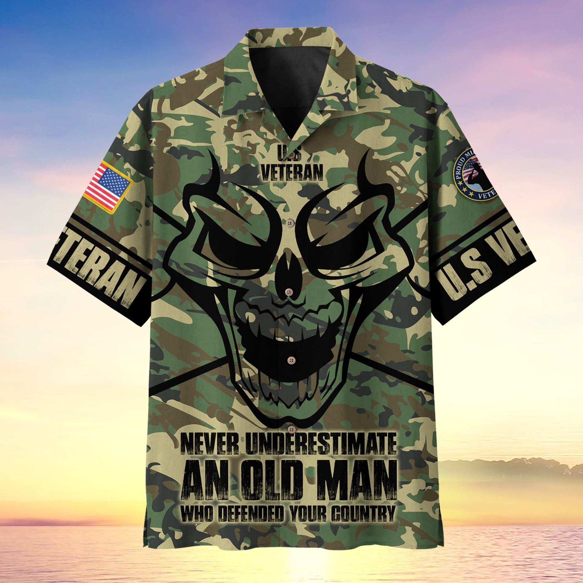 Never Underestimate An Old Man Skull US Veteran Multiservice Hawaii Shirt MH140603
