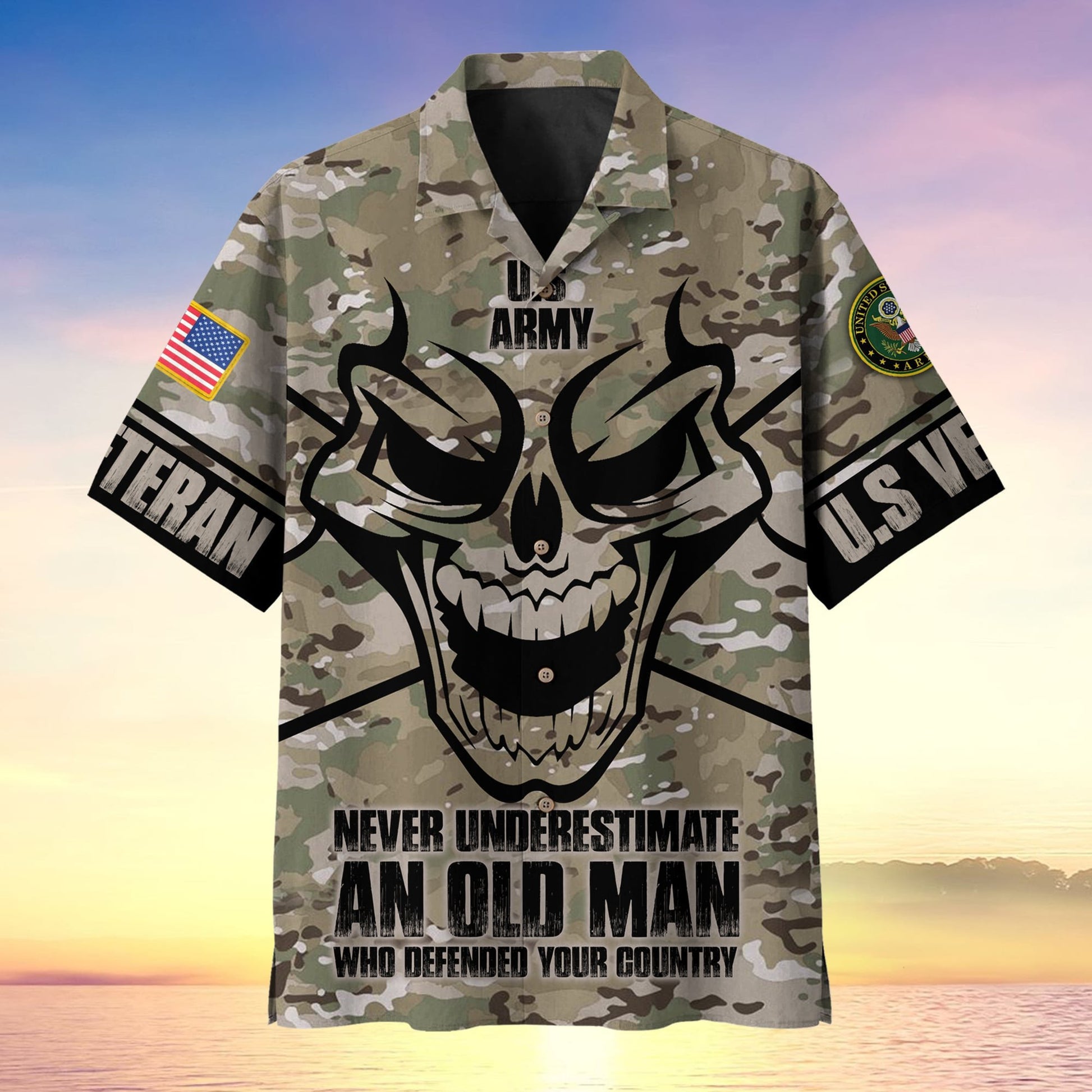 Never Underestimate An Old Man Skull US Veteran Multiservice Hawaii Shirt MH140603