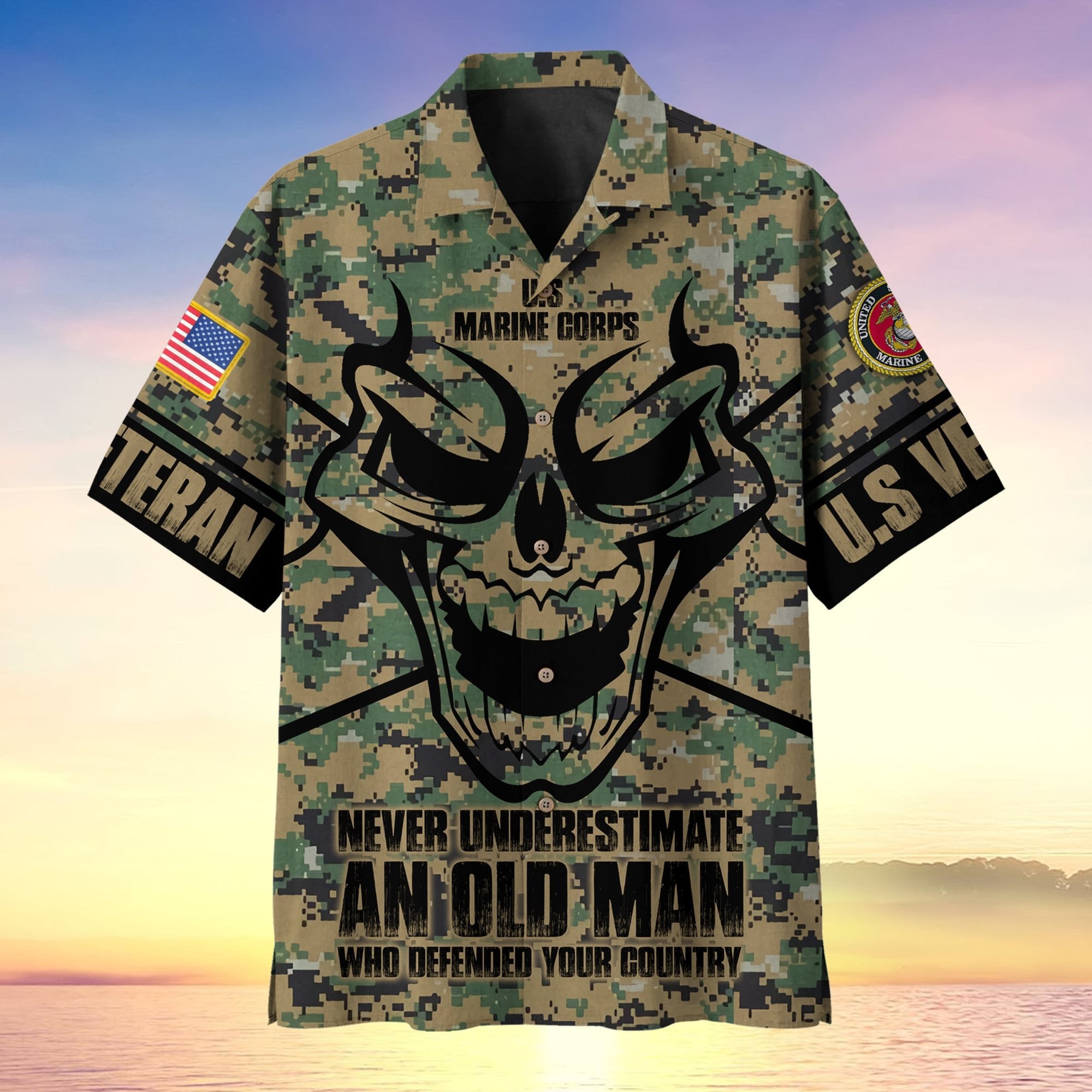 Never Underestimate An Old Man Skull US Veteran Multiservice Hawaii Shirt MH140603