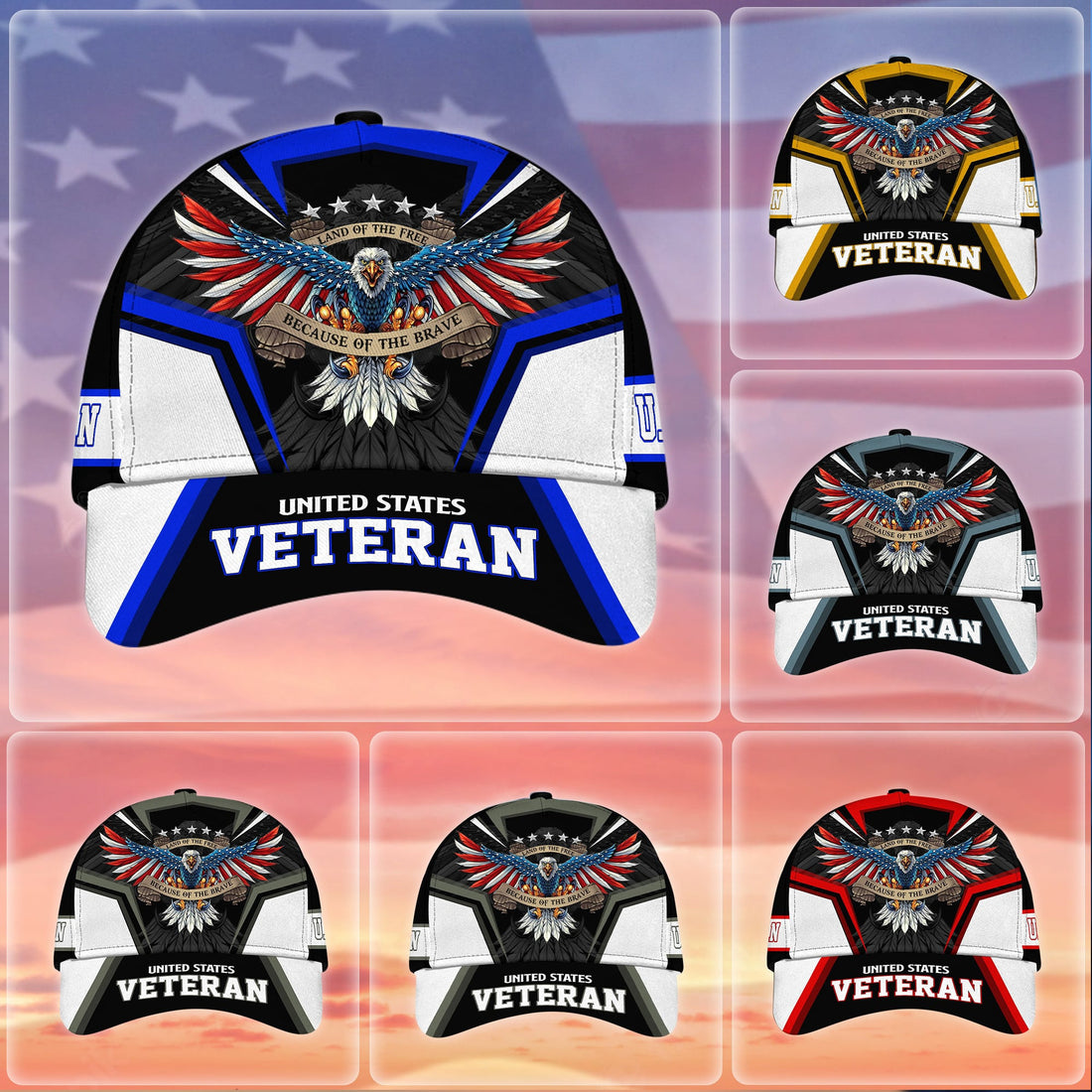 Premium Land Of The Free U.S. Veteran 3D Cap PVC110701