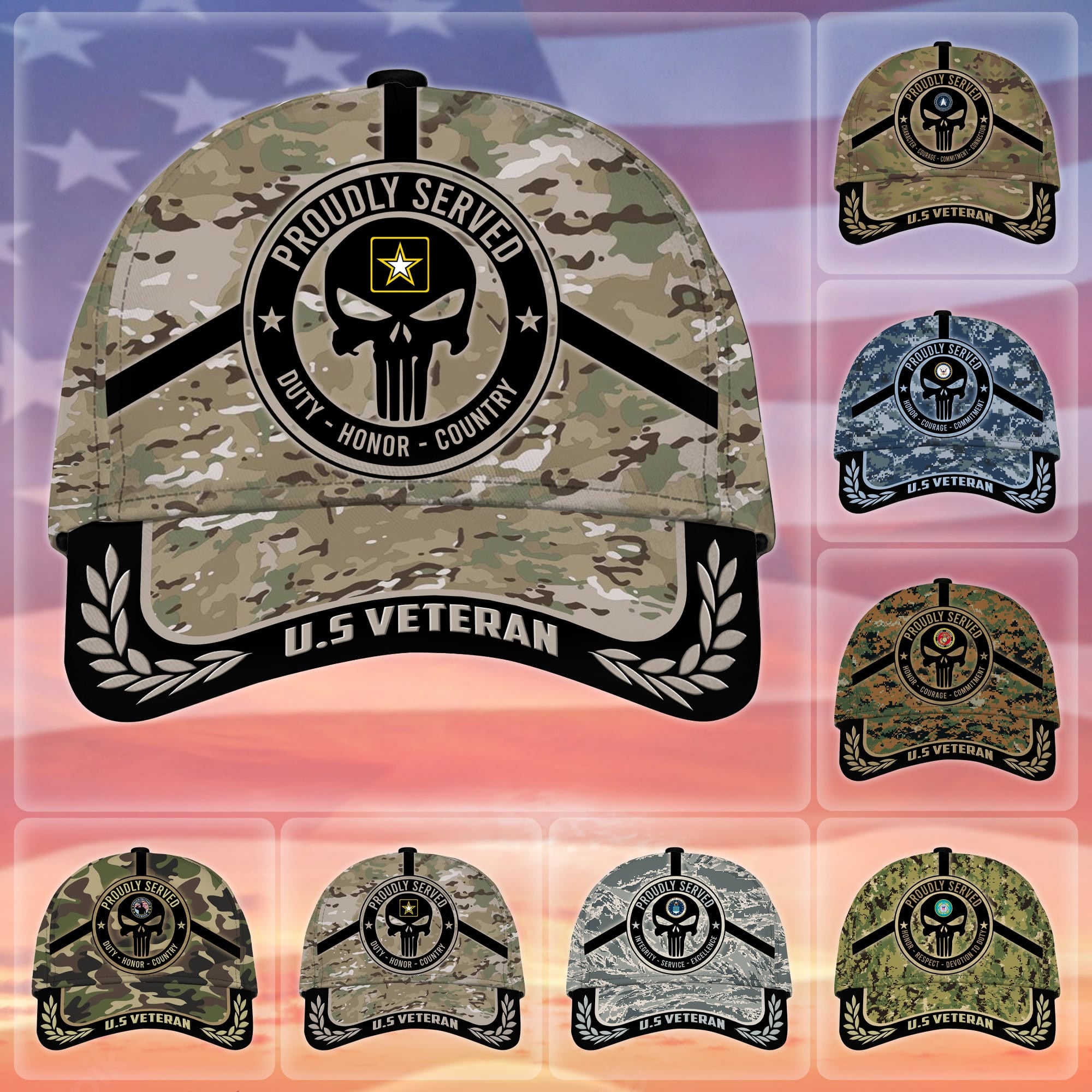 Badass Puniskull Multiservice U.S Veteran Cap NPVC150503