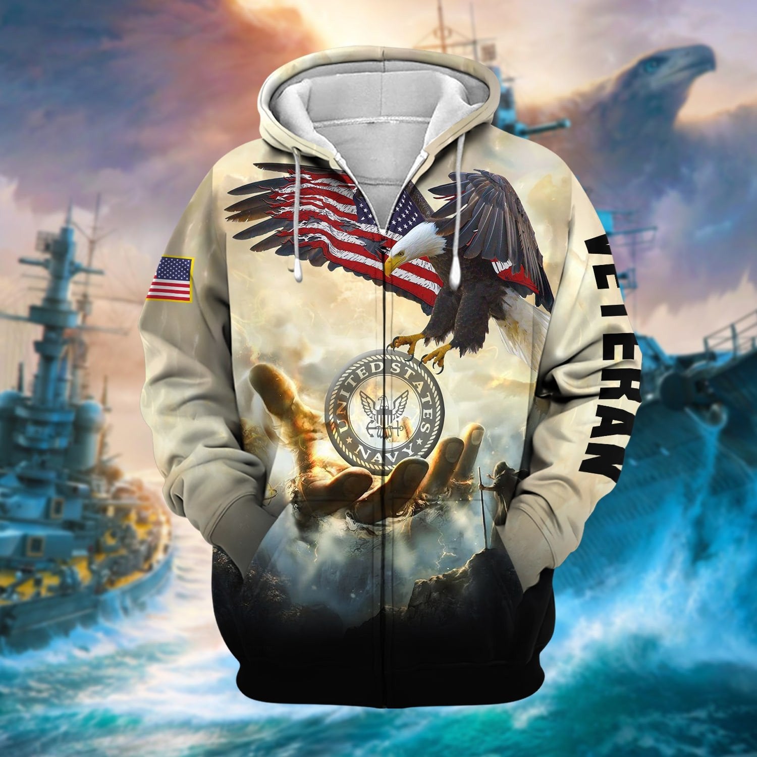 Premium God Bless US Veteran Zip Hoodie NPVC230802