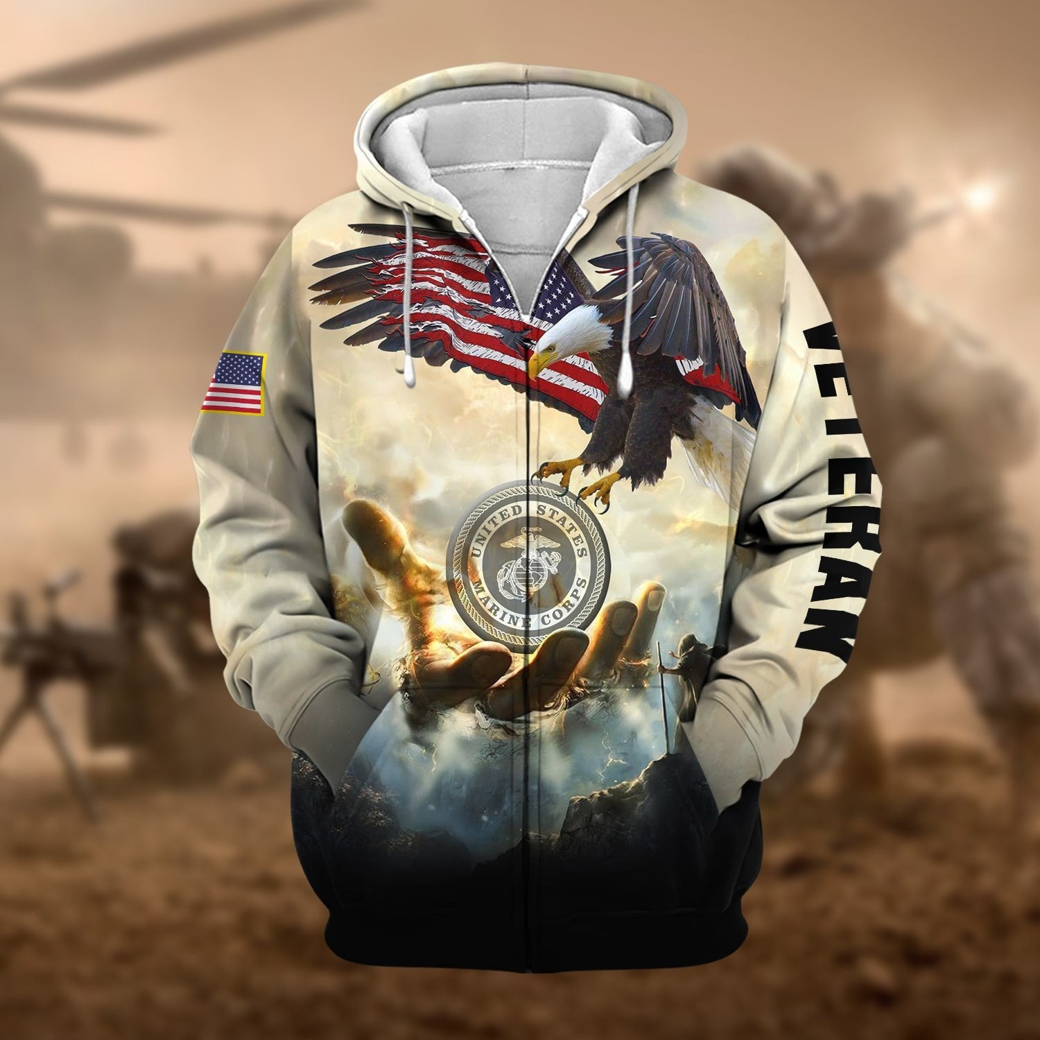 Premium God Bless US Veteran Zip Hoodie NPVC230802