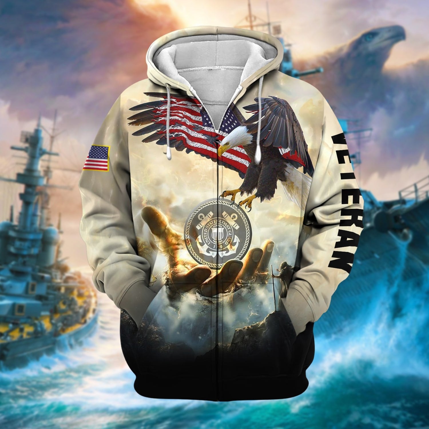 Premium God Bless US Veteran Zip Hoodie NPVC230802