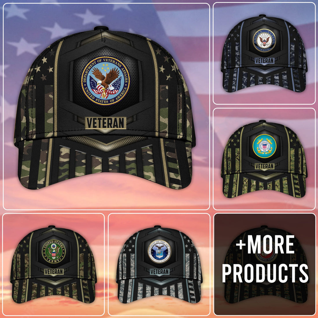 Premium Camo Soldiers Multiservice U.S Veteran Cap NPVC070701