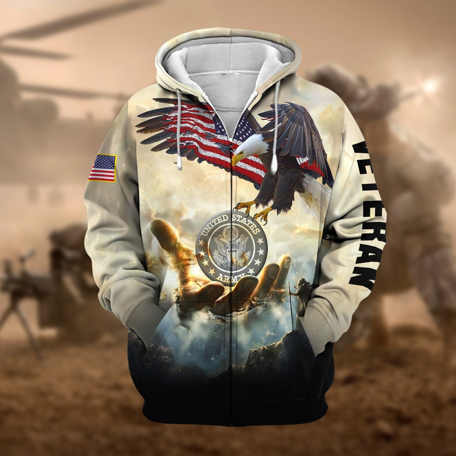 Premium God Bless US Veteran Zip Hoodie NPVC230802
