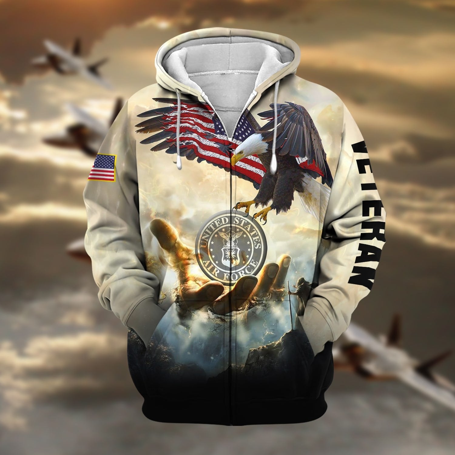 Premium God Bless US Veteran Zip Hoodie NPVC230802