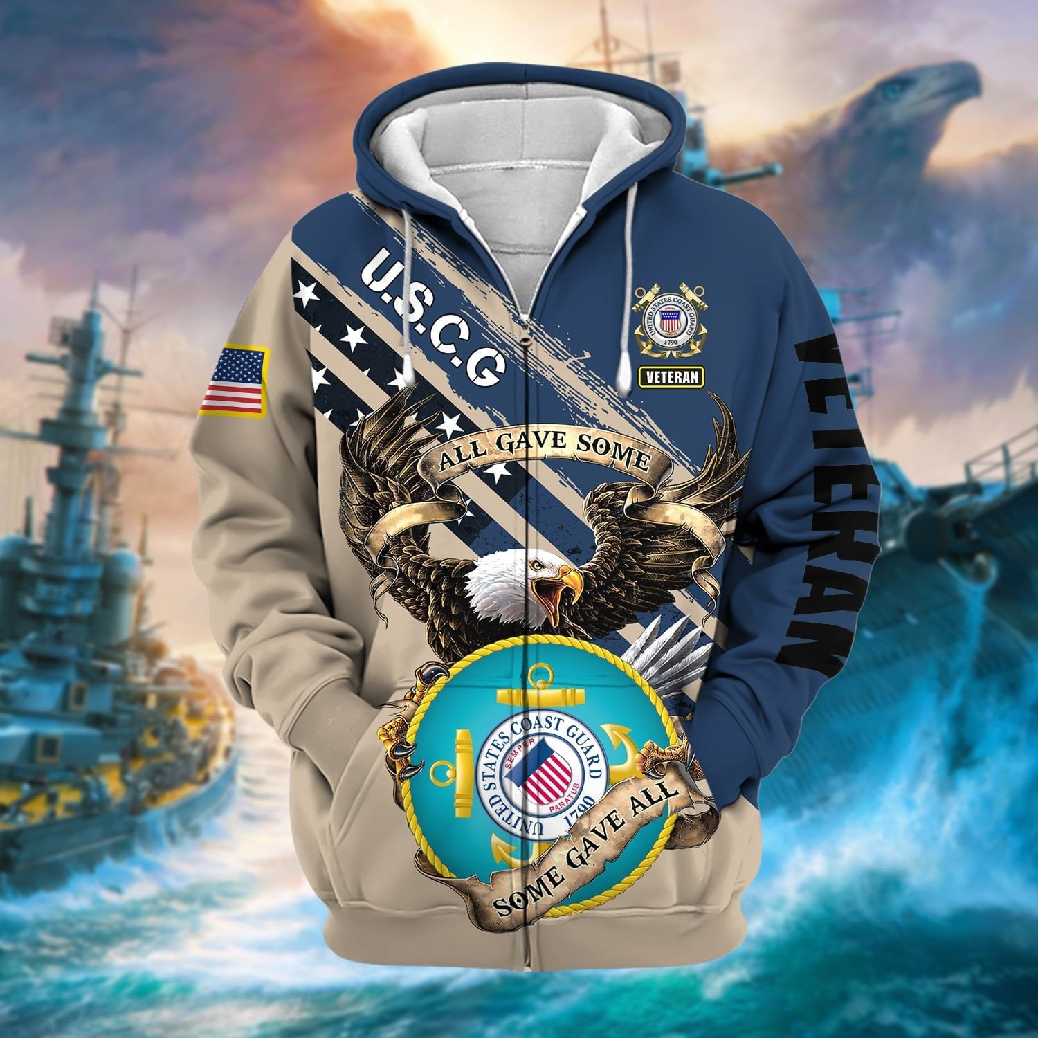 Premium Proudly Served Multiservice US Veteran Zip Hoodie NPVC260810