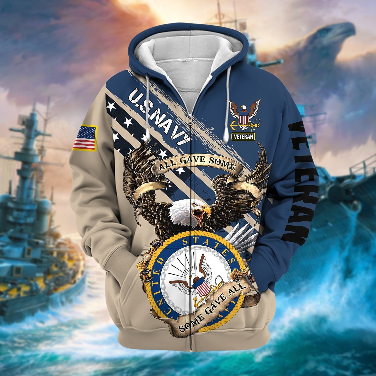 Premium Proudly Served Multiservice US Veteran Zip Hoodie NPVC260810