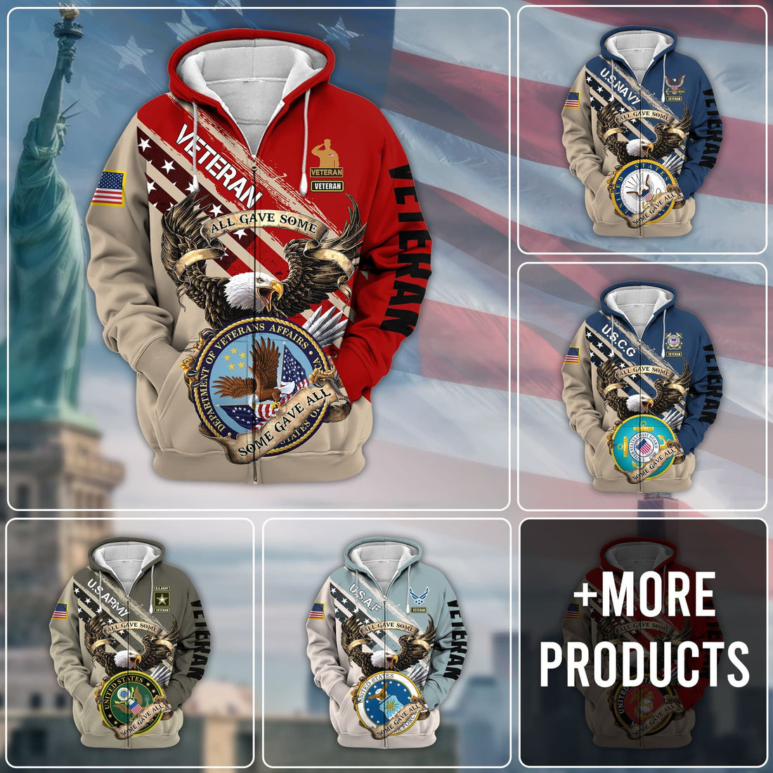 Premium Proudly Served Multiservice US Veteran Zip Hoodie NPVC260810