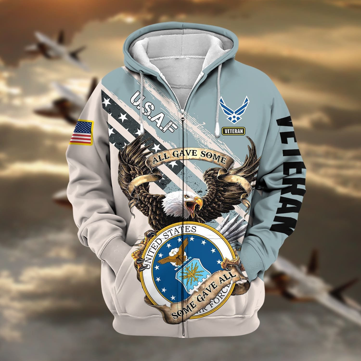 Premium Proudly Served Multiservice US Veteran Zip Hoodie NPVC260810