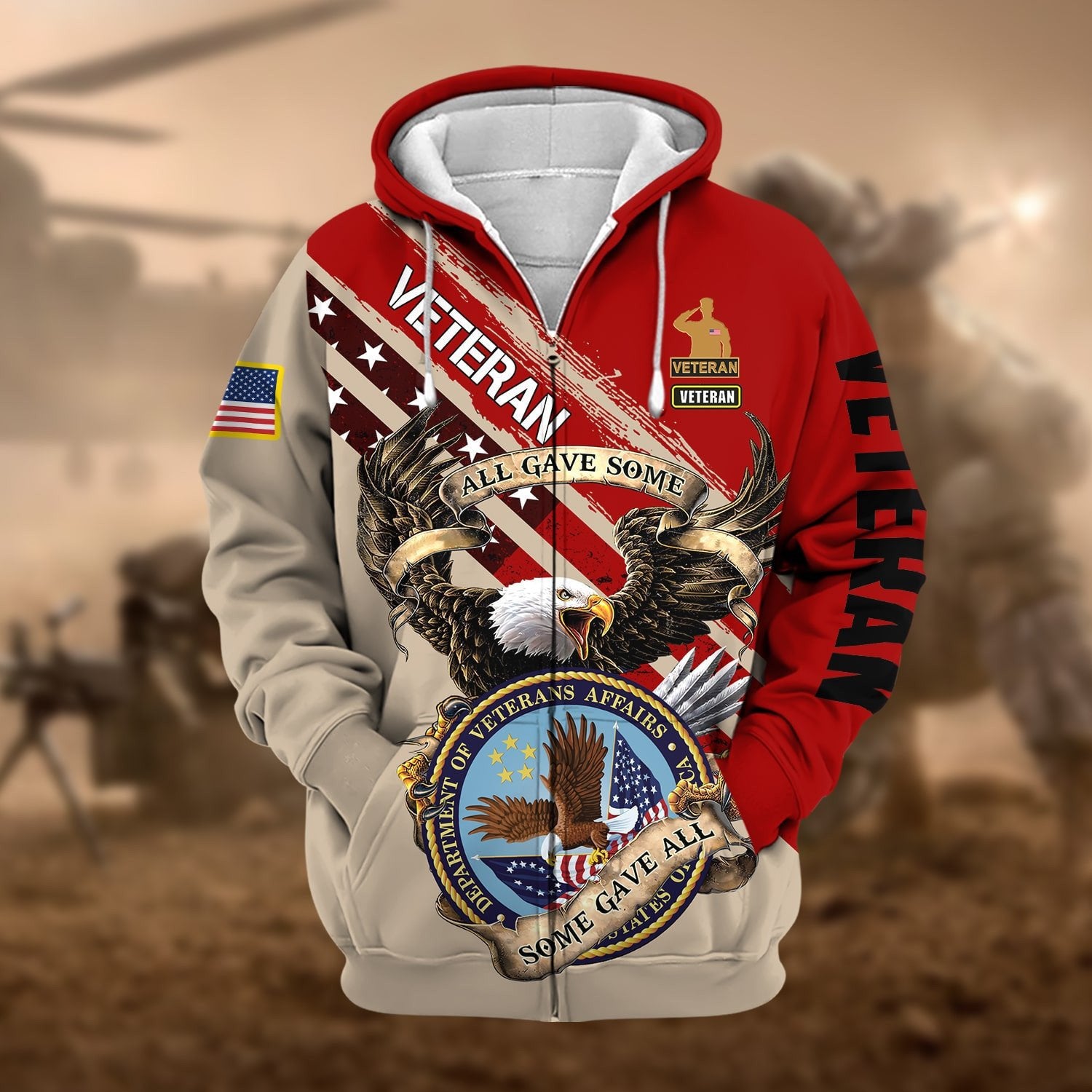 Premium Proudly Served Multiservice US Veteran Zip Hoodie NPVC260810