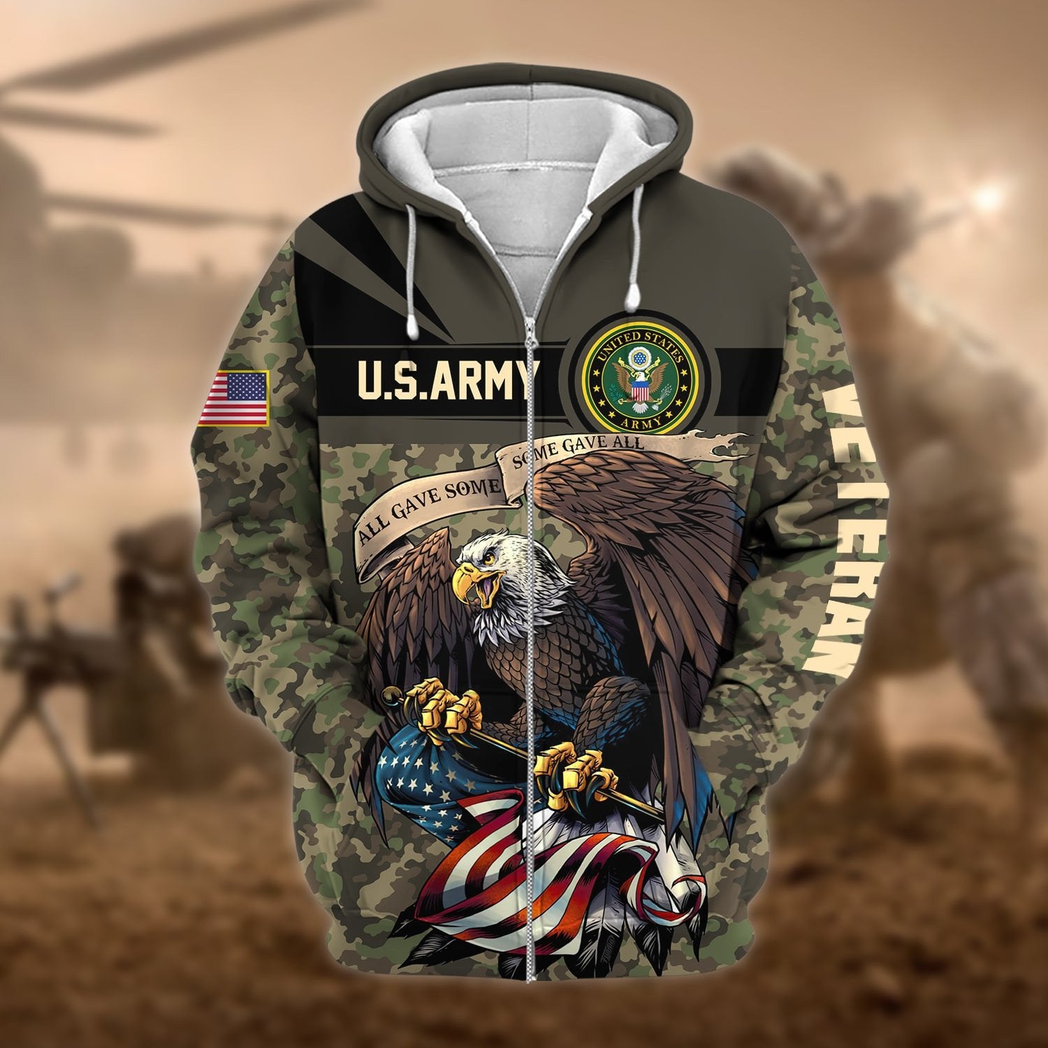 Premium Camo Soldiers Multiservice US Veteran Zip Hoodie NPVC160801