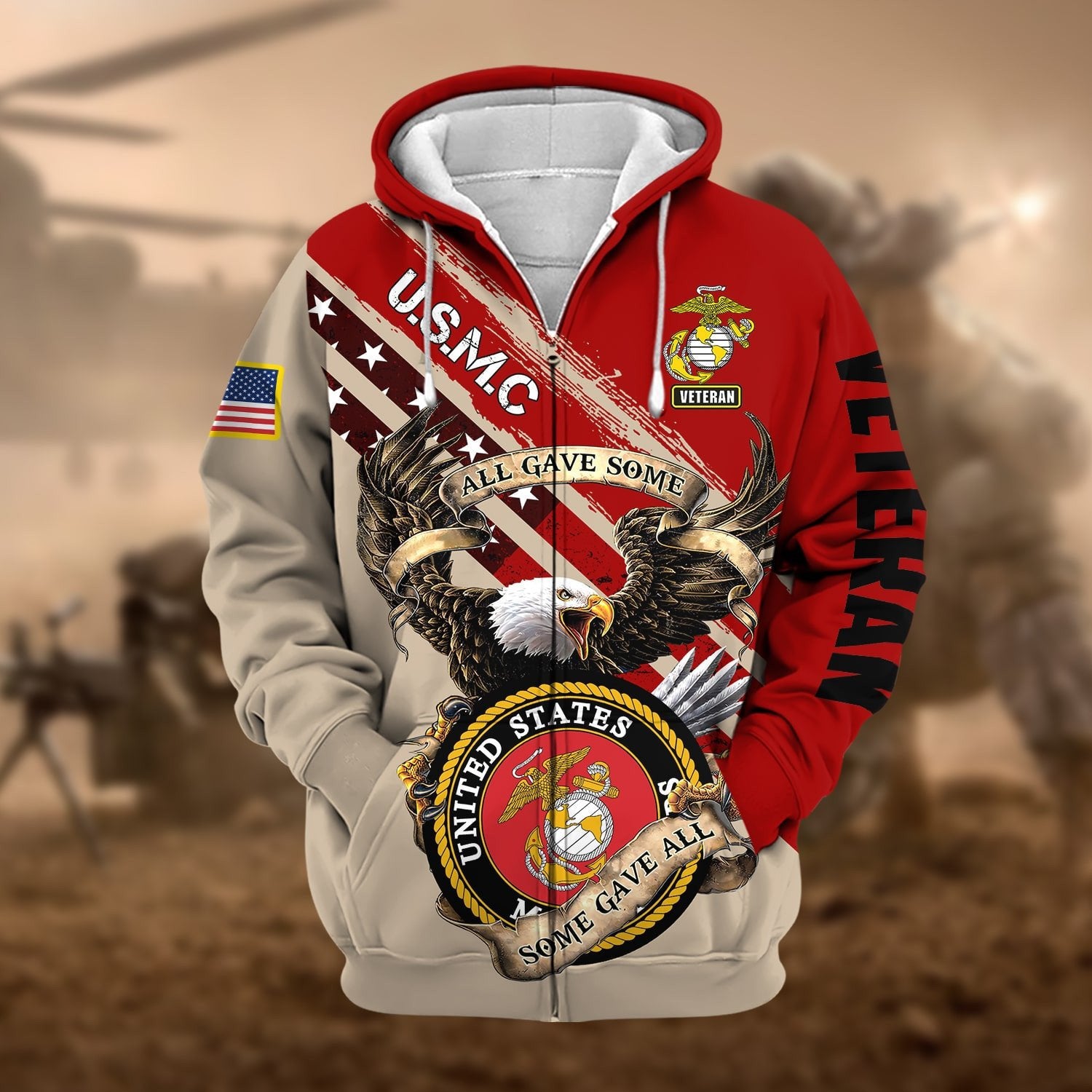 Premium Proudly Served Multiservice US Veteran Zip Hoodie NPVC260810