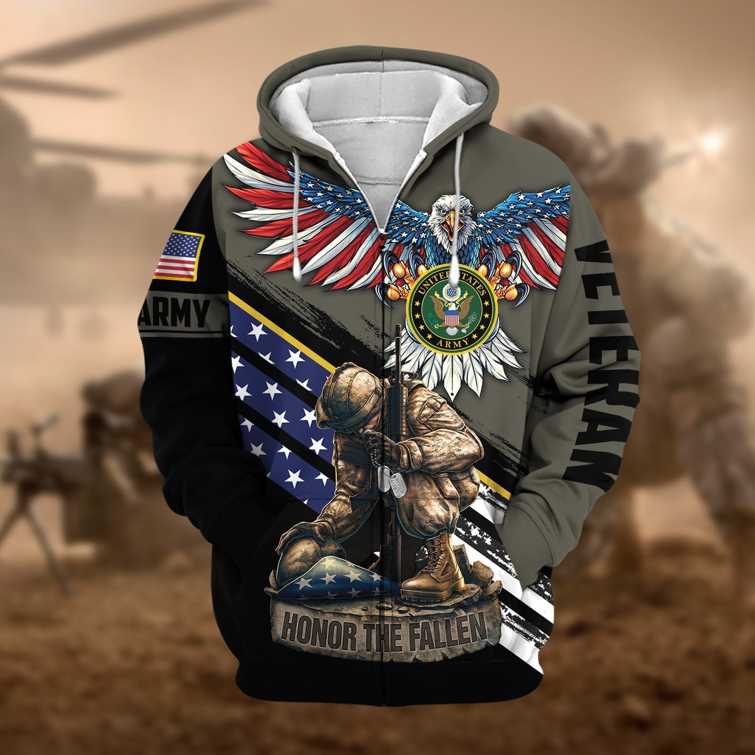 Premium Honor The Fallen US Veteran Zip Hoodie NPVC260811