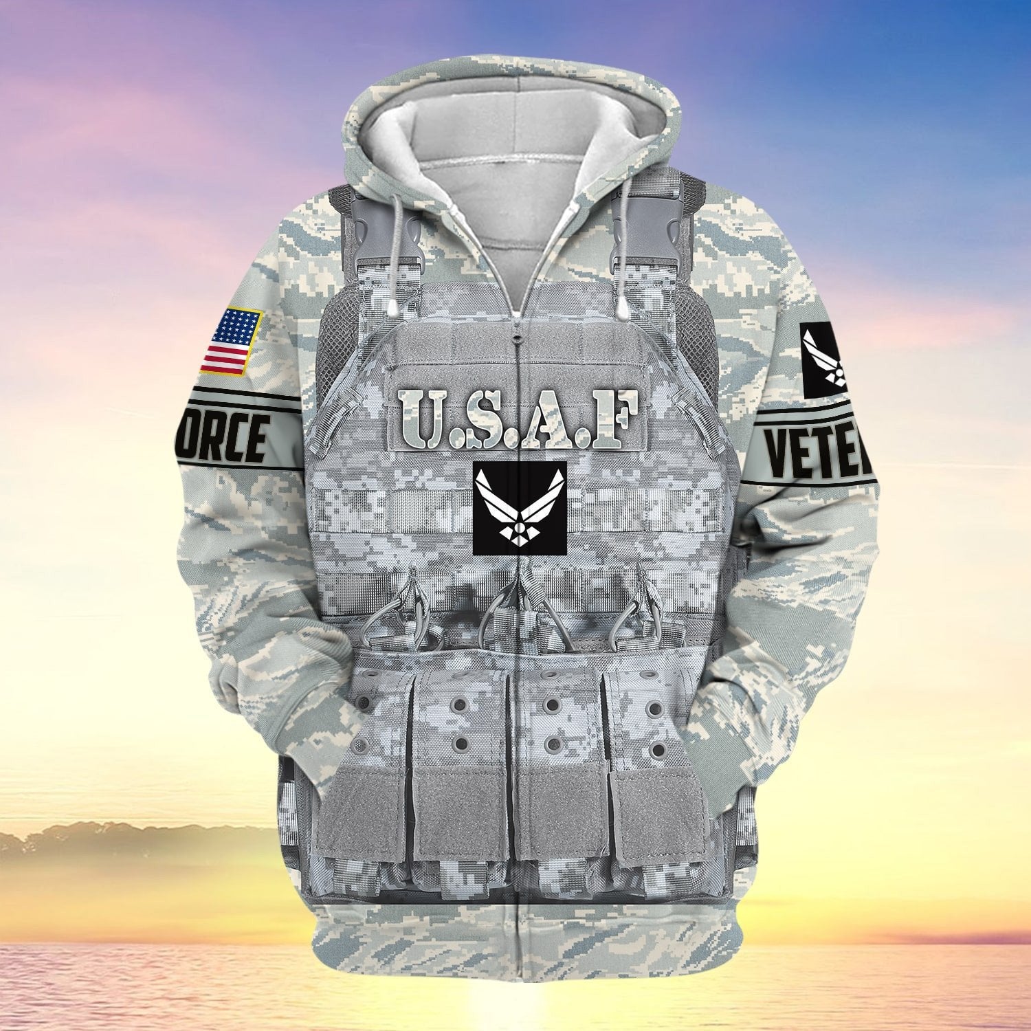 Unique Camo Soldiers Multiservice US Veteran Zip Hoodie NPVC240801