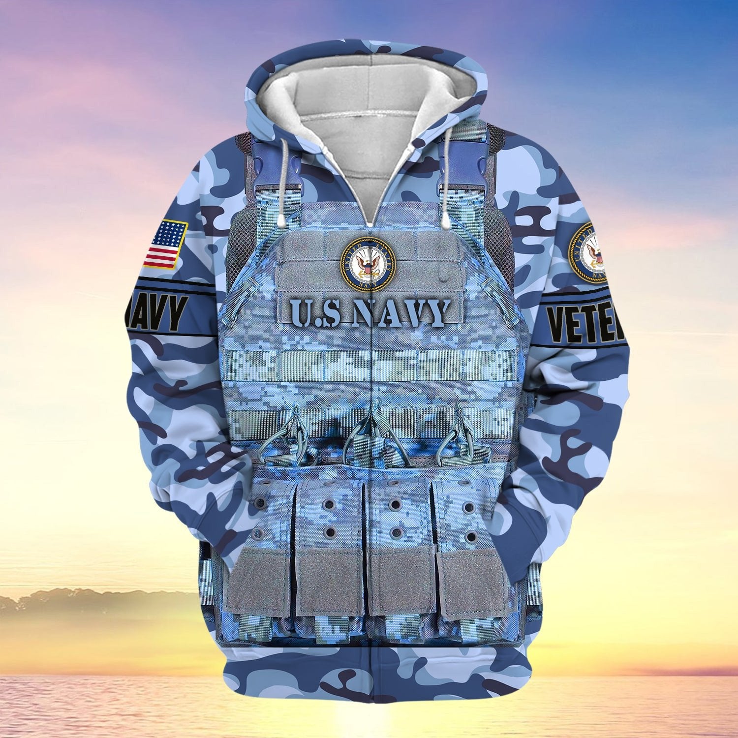 Unique Camo Soldiers Multiservice US Veteran Zip Hoodie NPVC240801