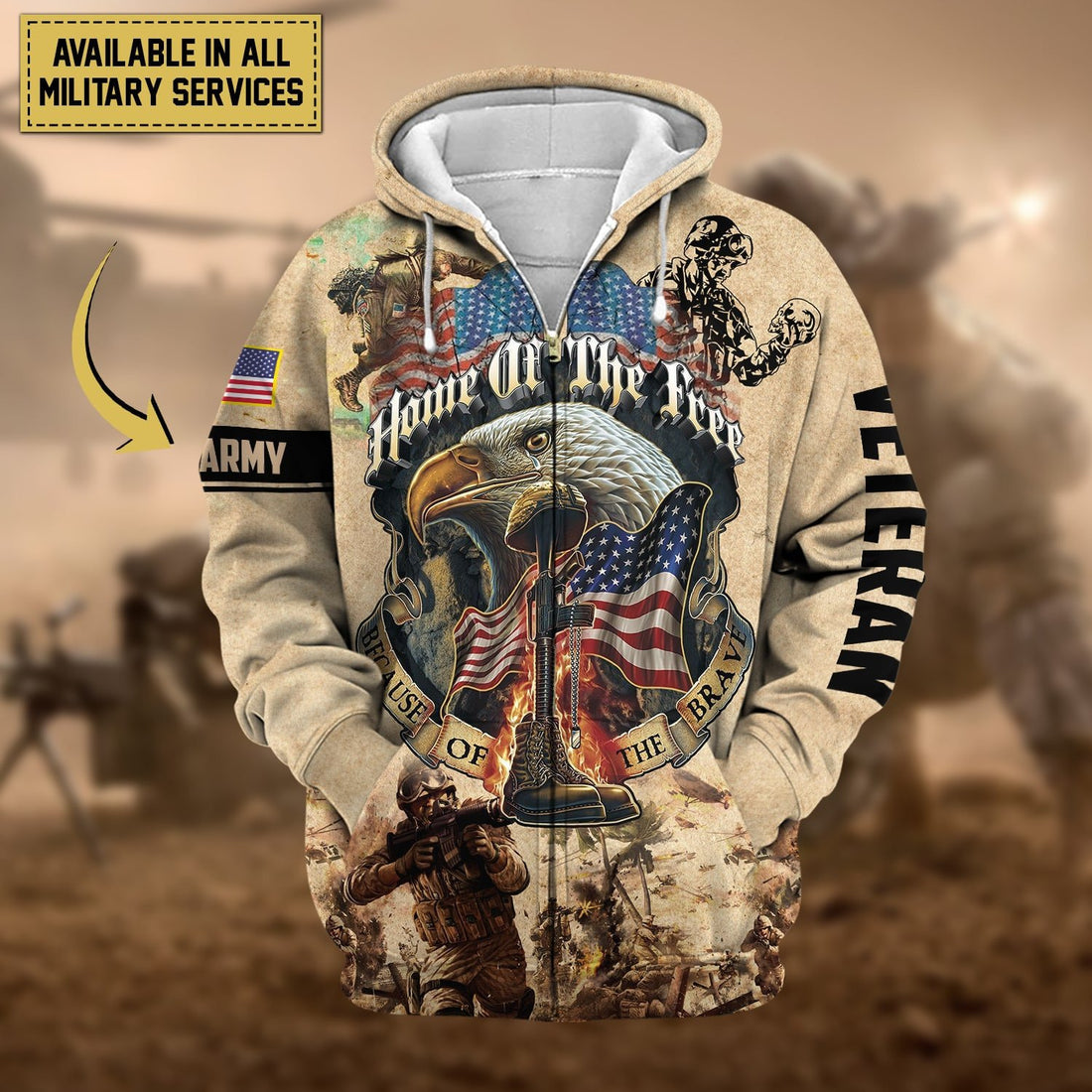 Premium Home Of The Free US Veteran Zip Hoodie NPVC220802