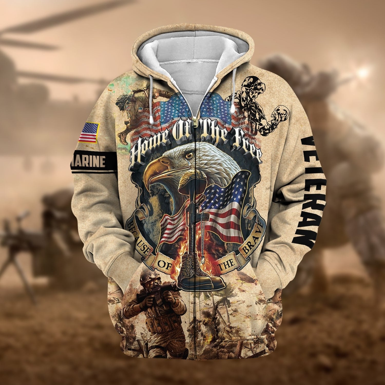 Premium Home Of The Free US Veteran Zip Hoodie NPVC220802