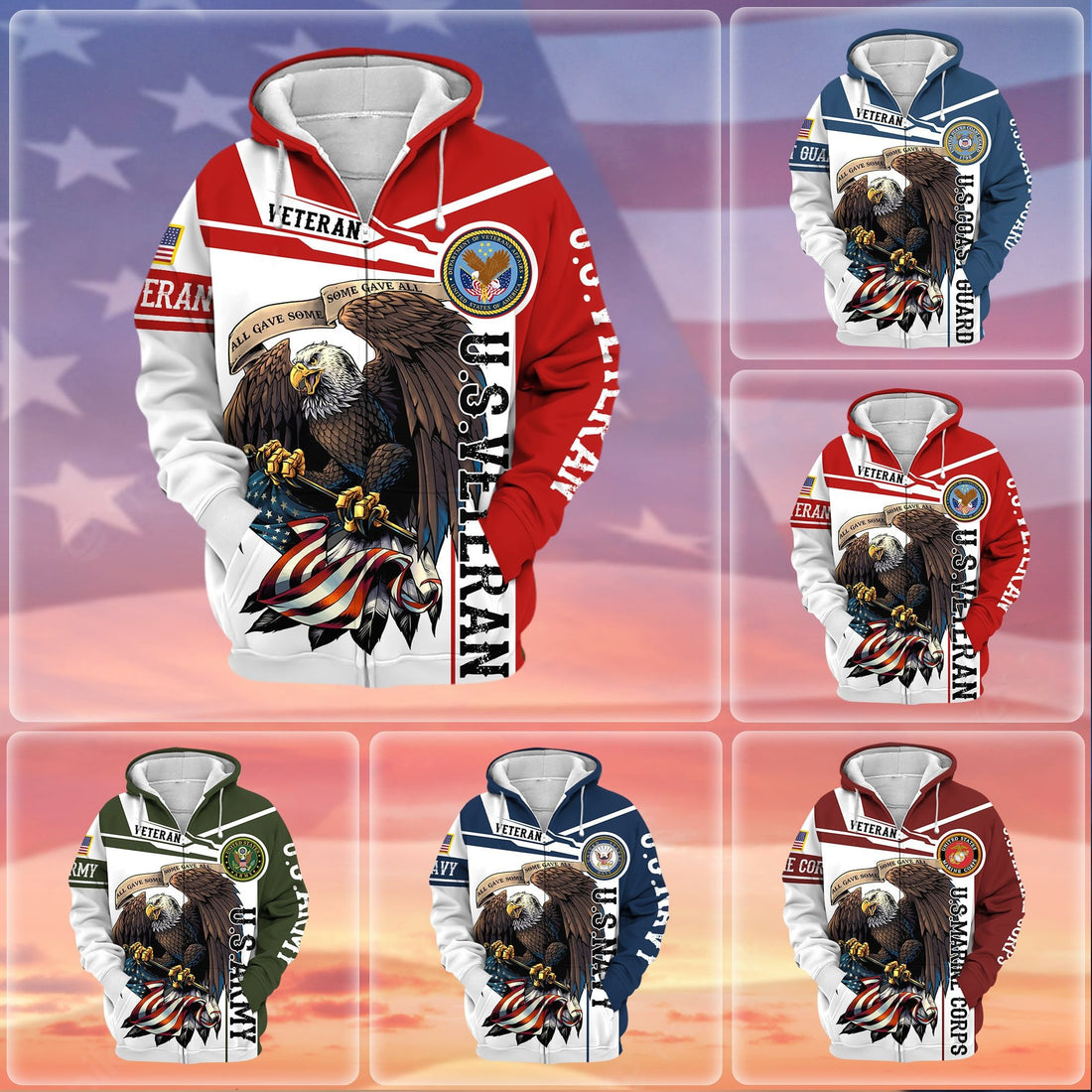 Premium Honoring All Who Served US Veteran Zip Hoodie NPVC240803