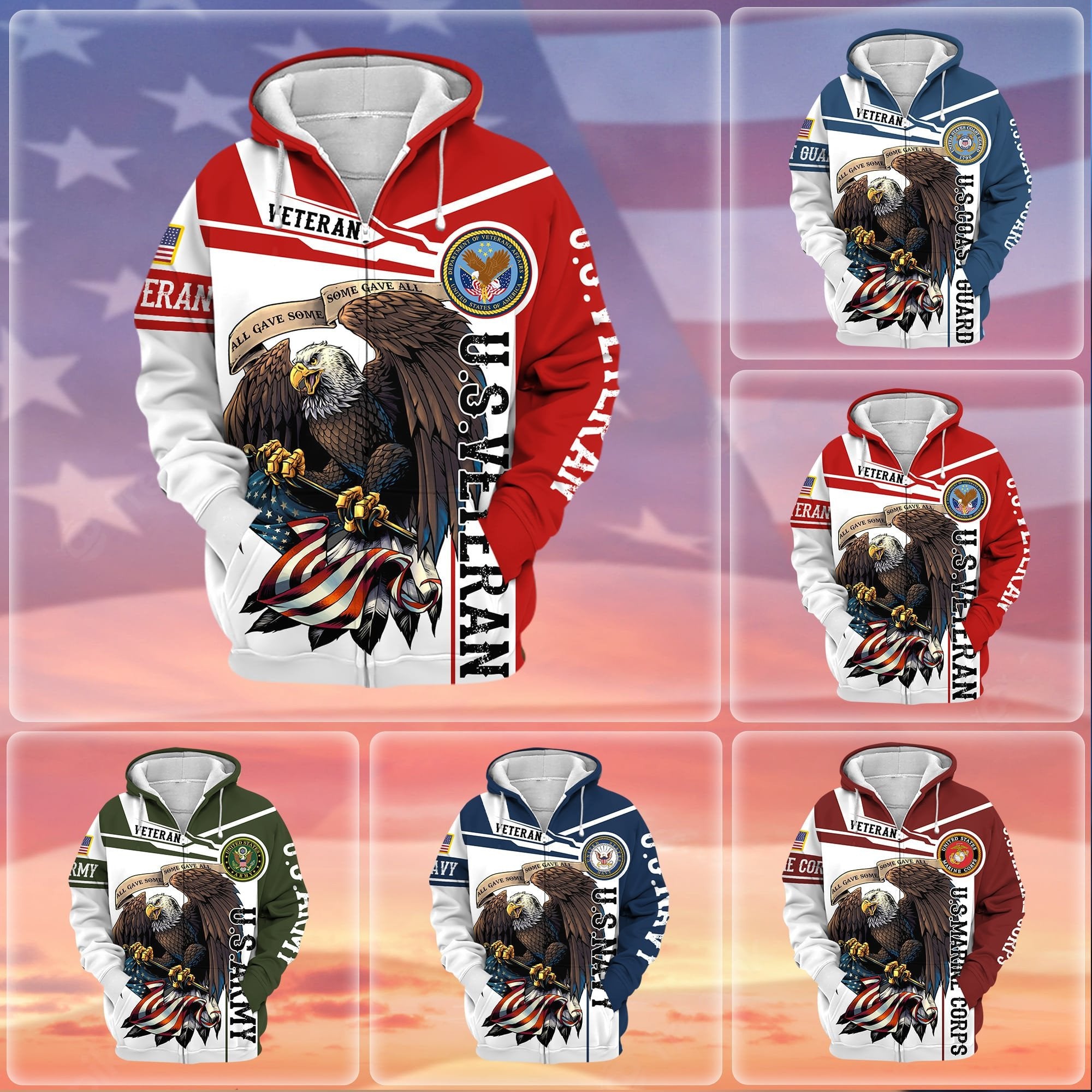 Premium Honoring All Who Served US Veteran Zip Hoodie NPVC240803