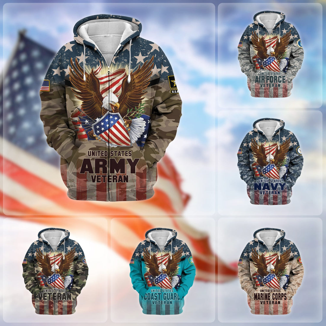 Premium Eagle US Veteran Zip Hoodie NPVC221111
