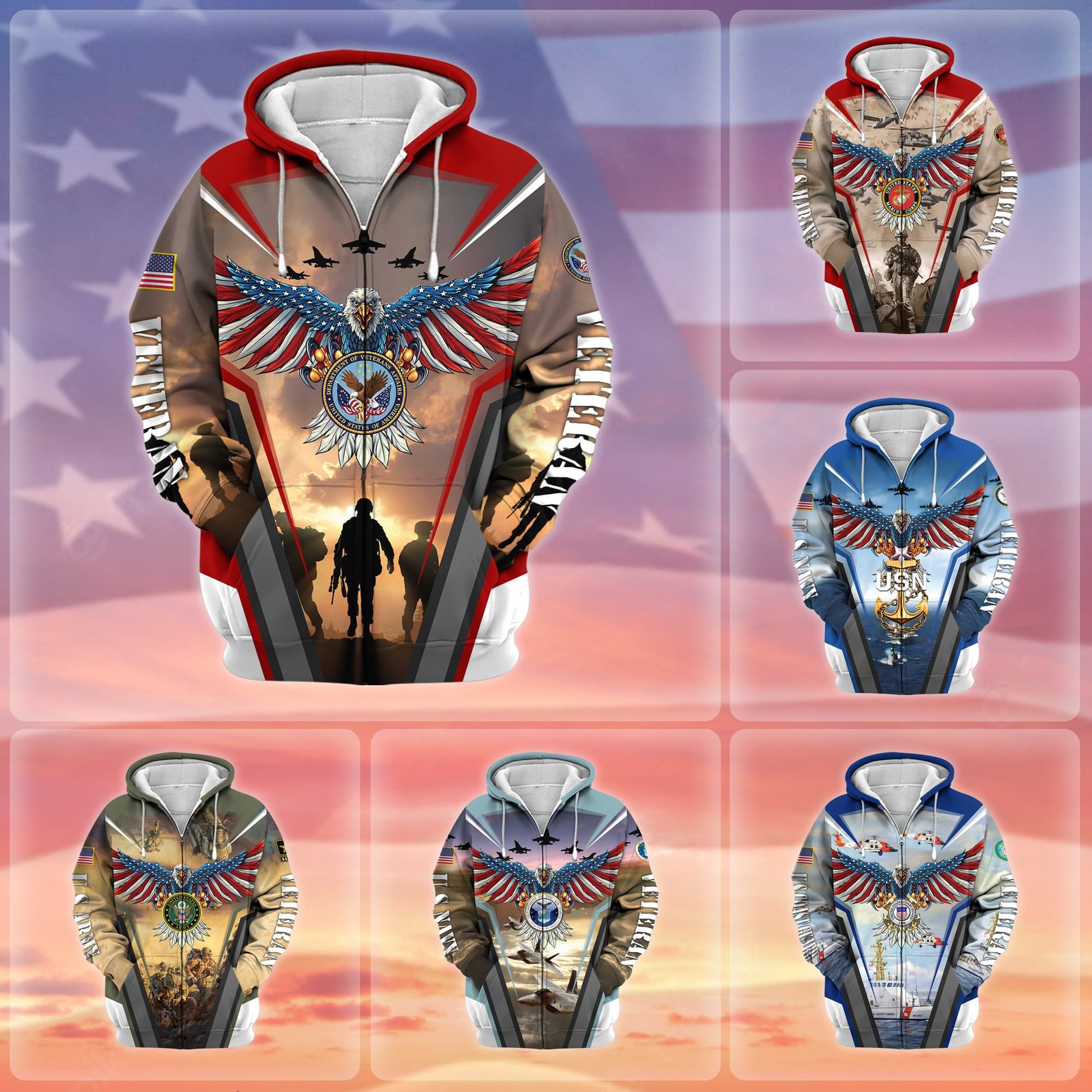 Unique Proudly Served US Veteran Zip Hoodie NPVC190901